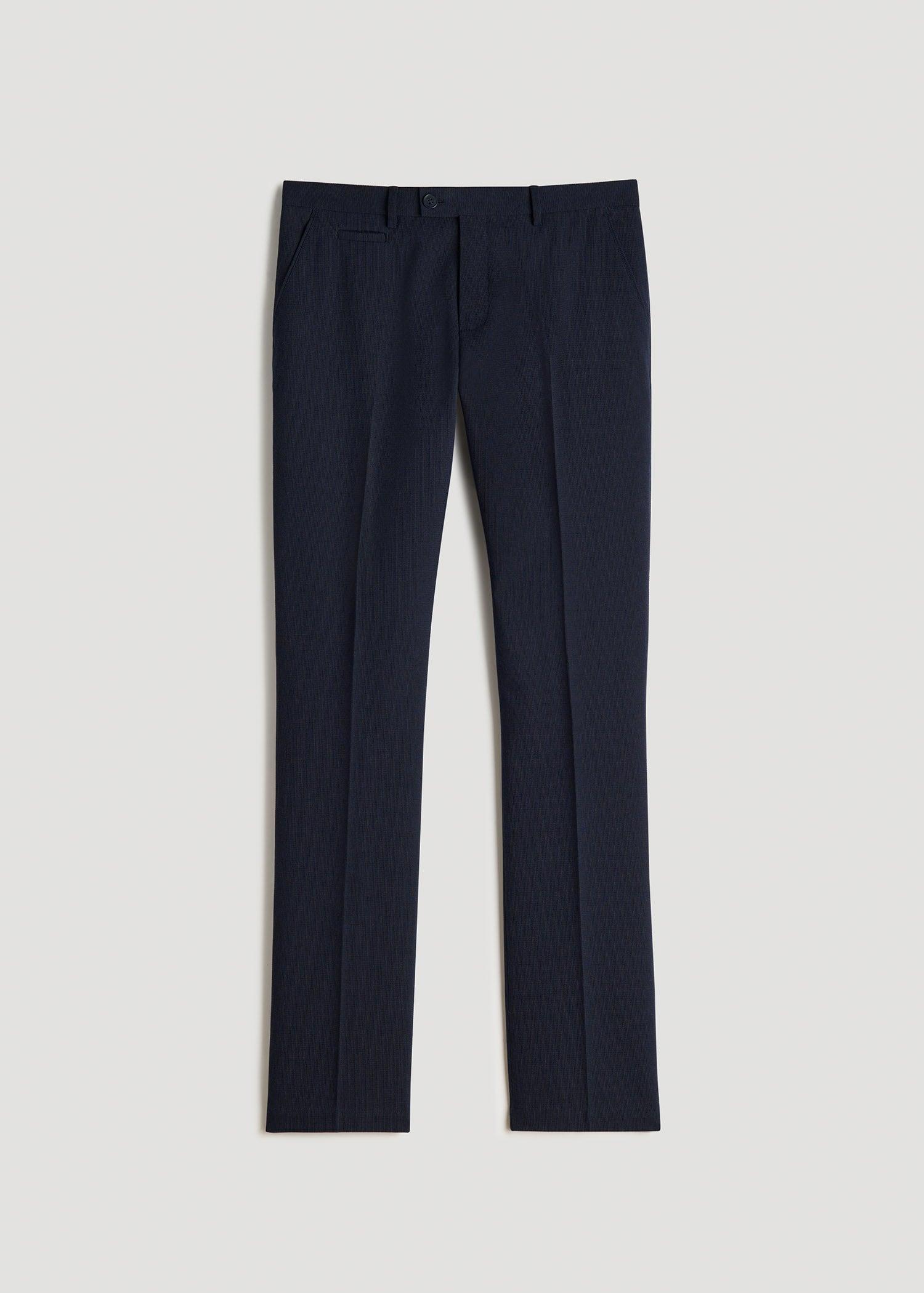Textured Garment Washed Stretch Cotton Suit Pants for Tall Men in Evening Blue Male Product Image