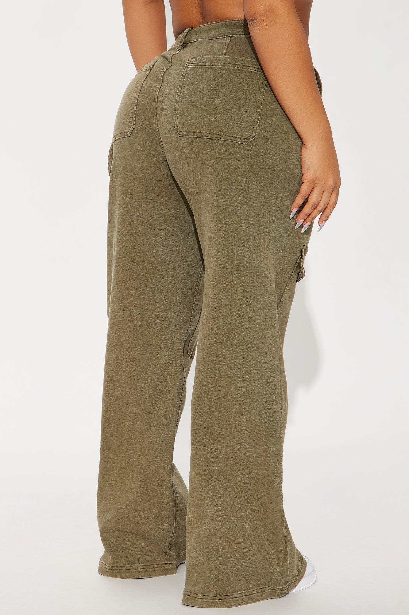 Here We Go Mid Rise Cargo Jean - Olive Product Image