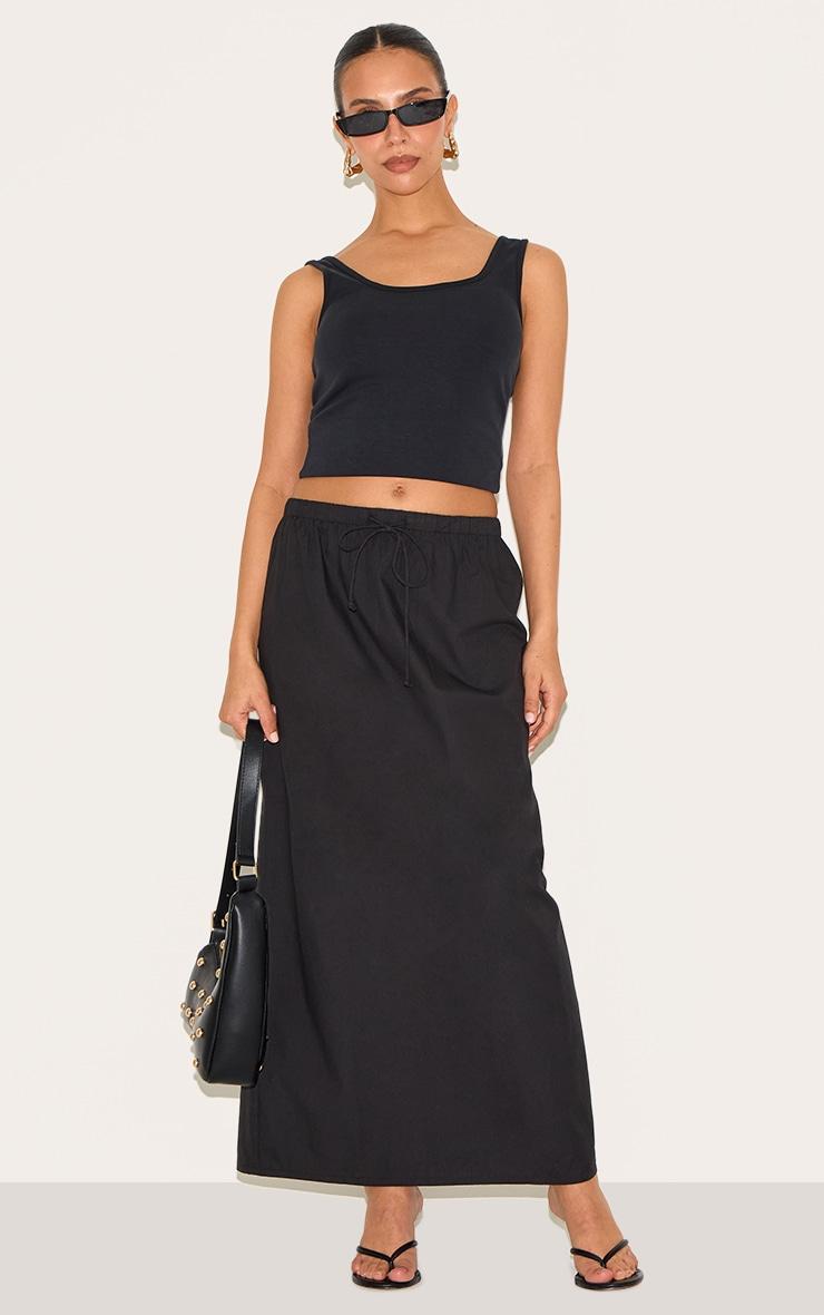 Petite Black Cotton Drawstring Tie Maxi Skirt Product Image