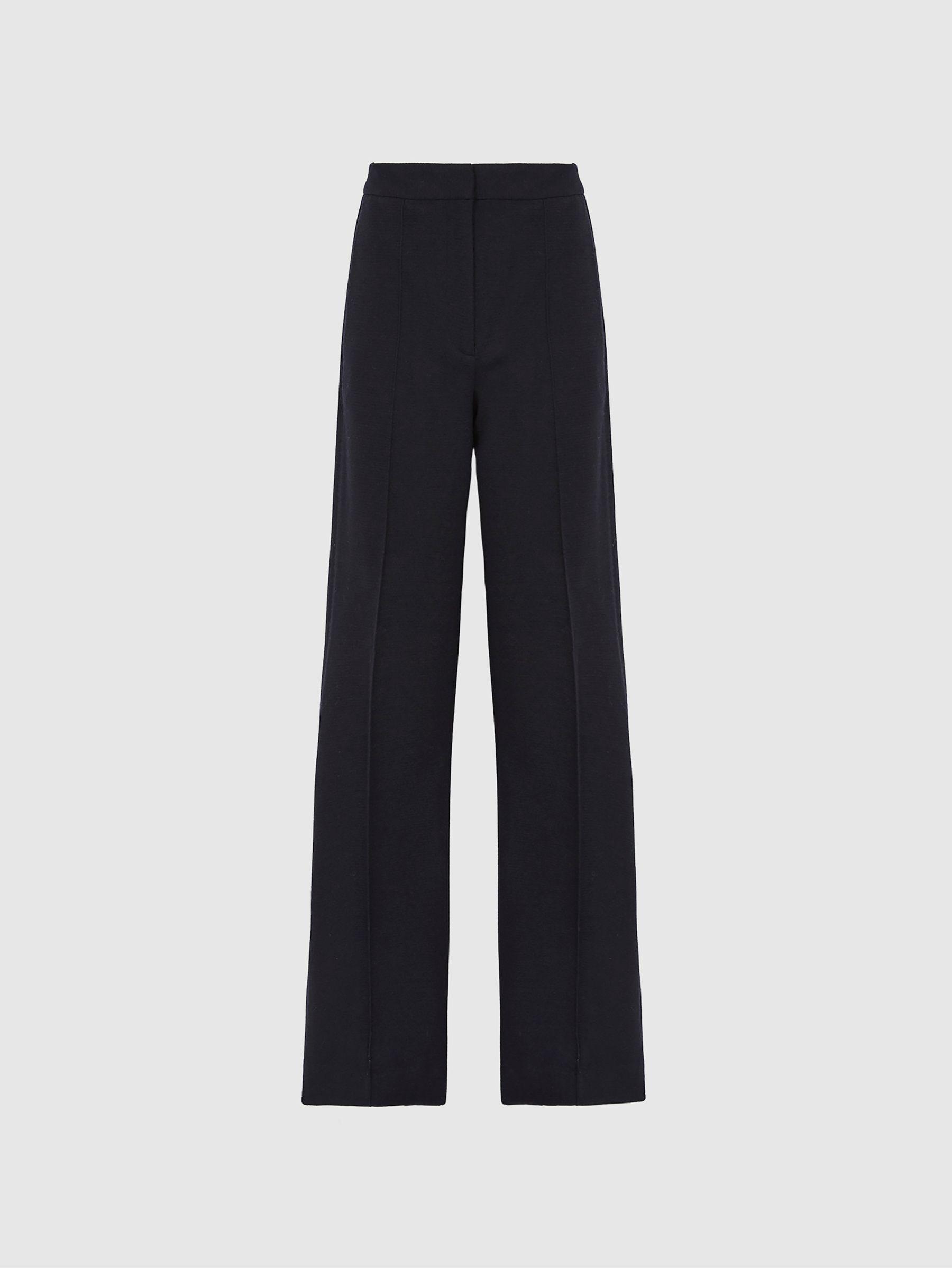 Wool Blend Wide Leg Suit Trousers in Navy Product Image