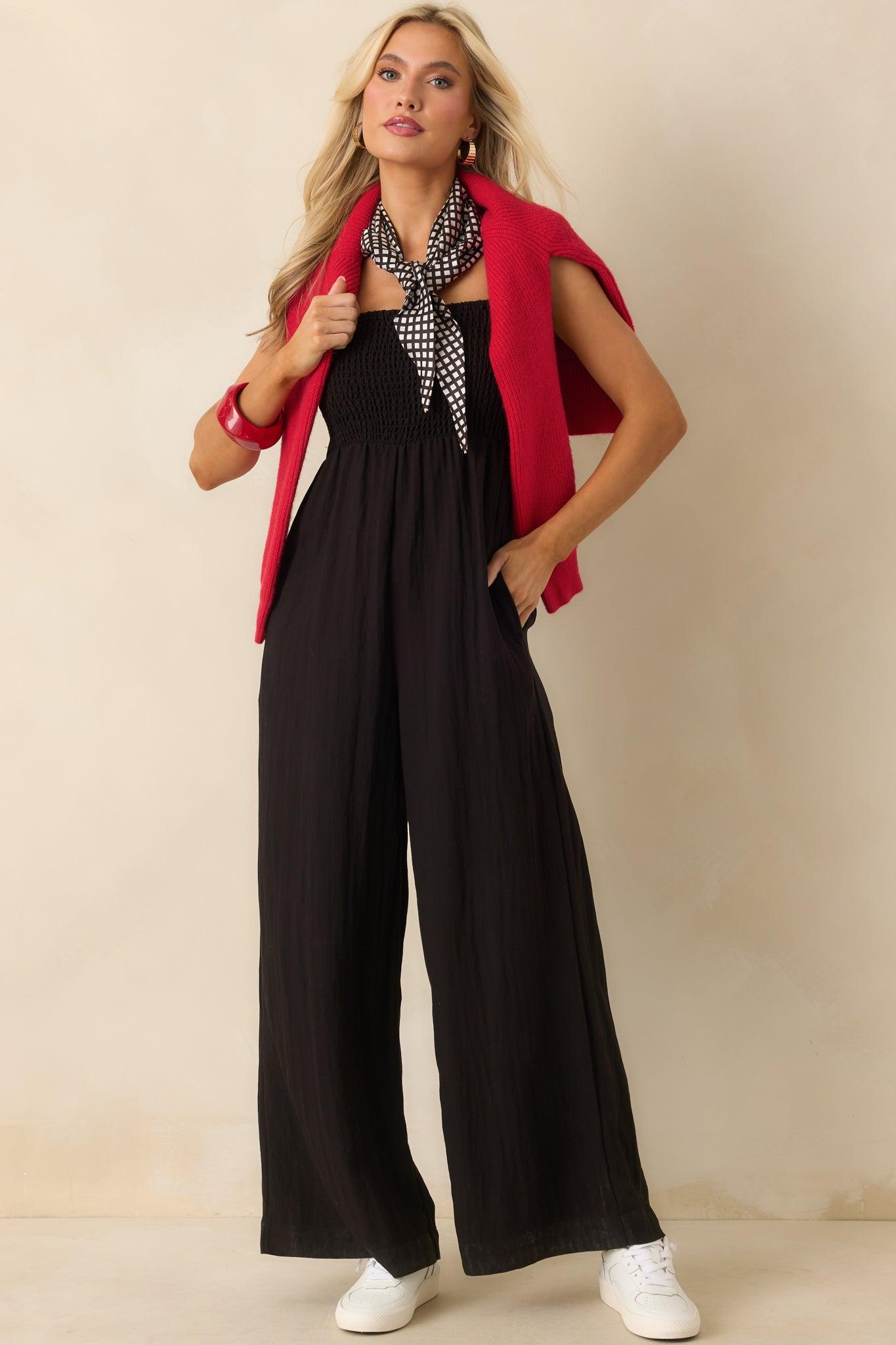 Z Supply Black Rayon Beachside Smocked Jumpsuit Product Image