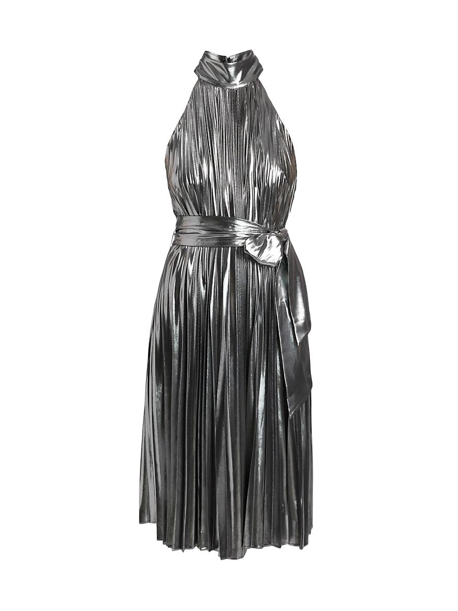 Womens Idena Metallic Pleated Halter Midi-Dress Product Image