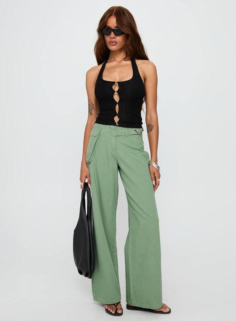 Mercadi Mid Rise Straight Leg Cargo Jeans Green Product Image