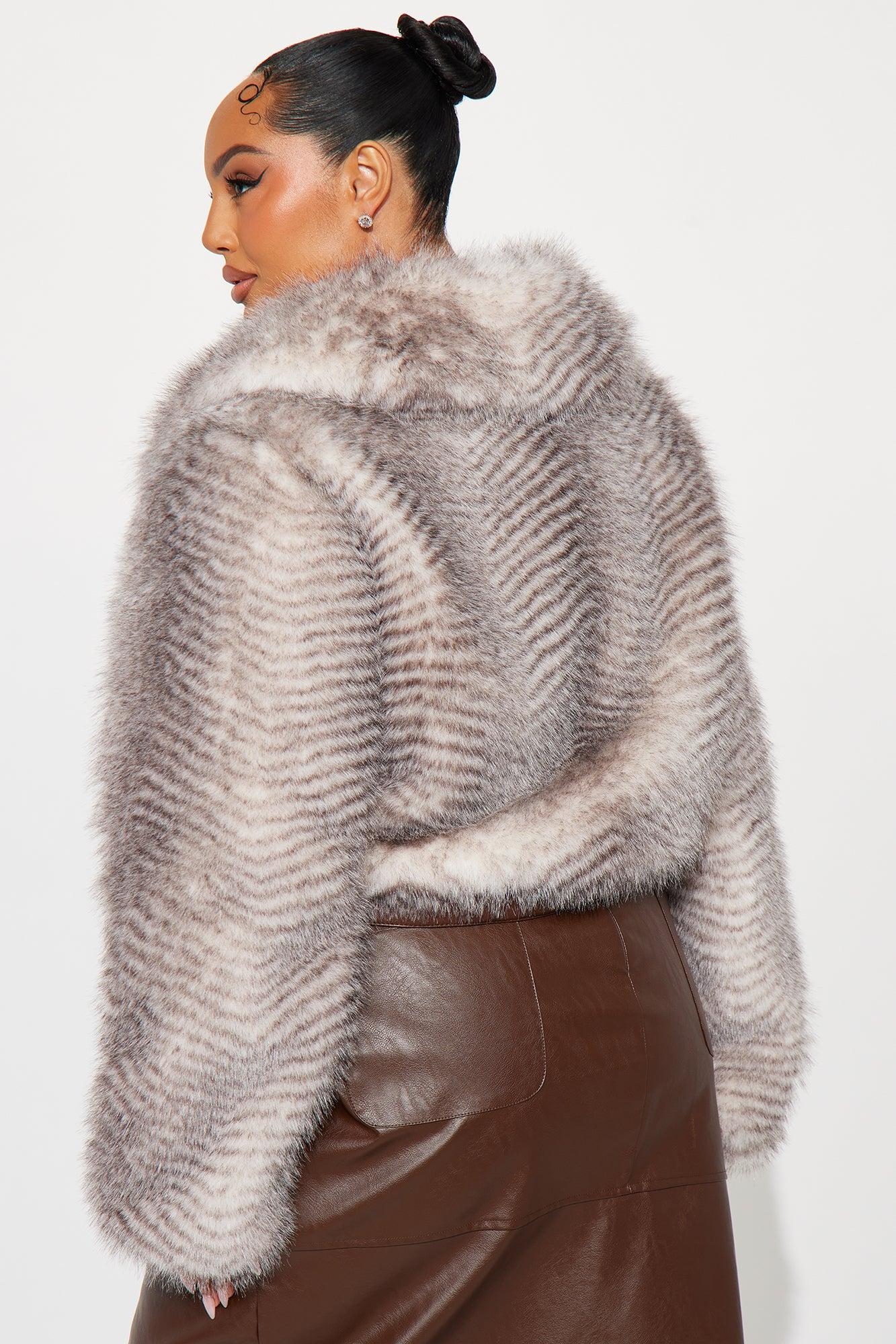 Femme Fatality Animal Print Faux Fur Coat - Brown/combo Female Product Image