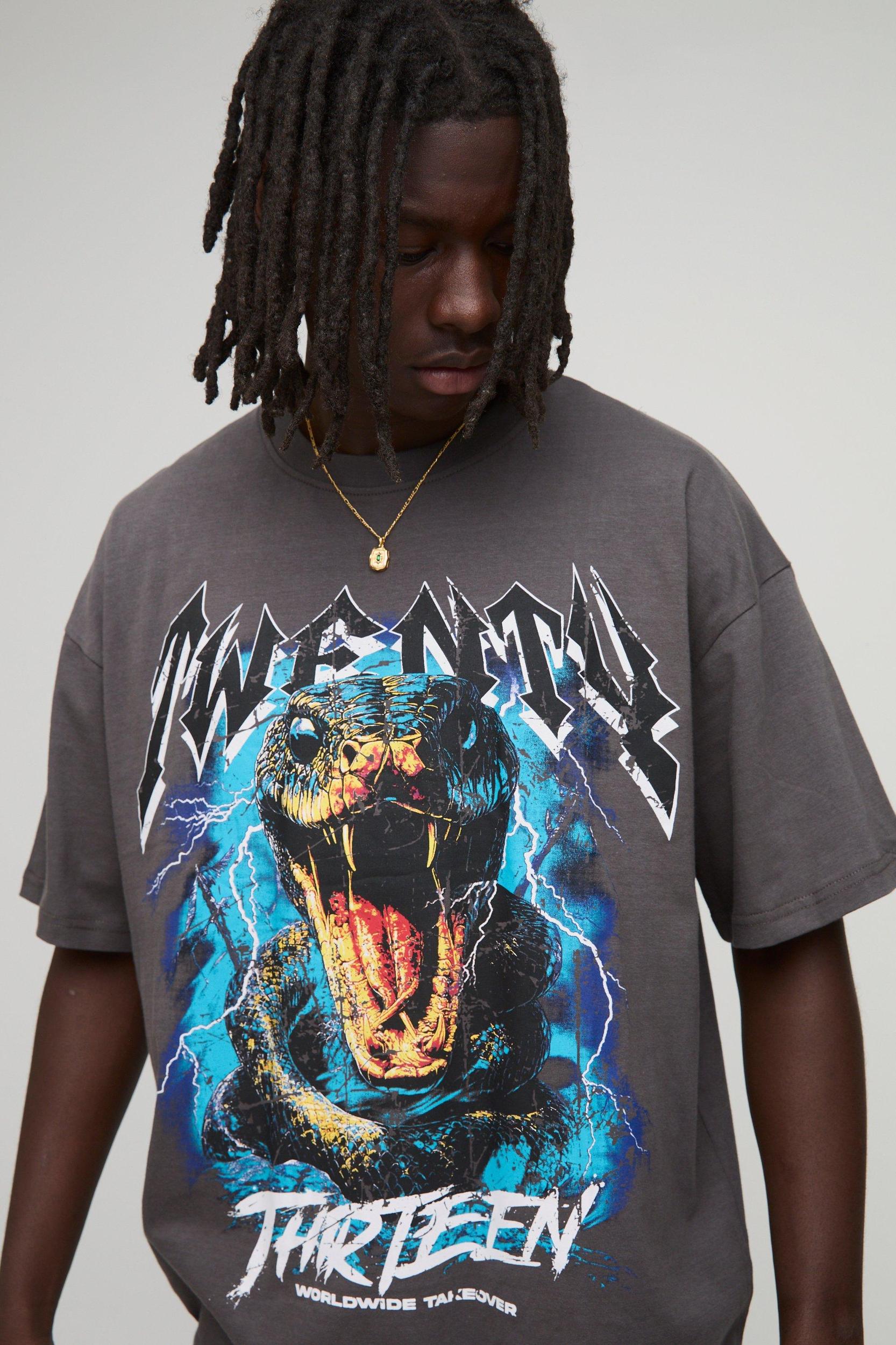 Oversized Snake Worldwide Large Scale Printed T-Shirt | boohooMAN USA Product Image