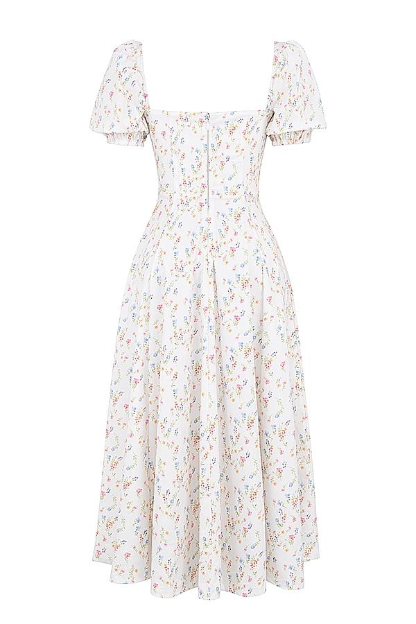 Tallulah  white posy print cotton puff sleeve midi sundress Product Image