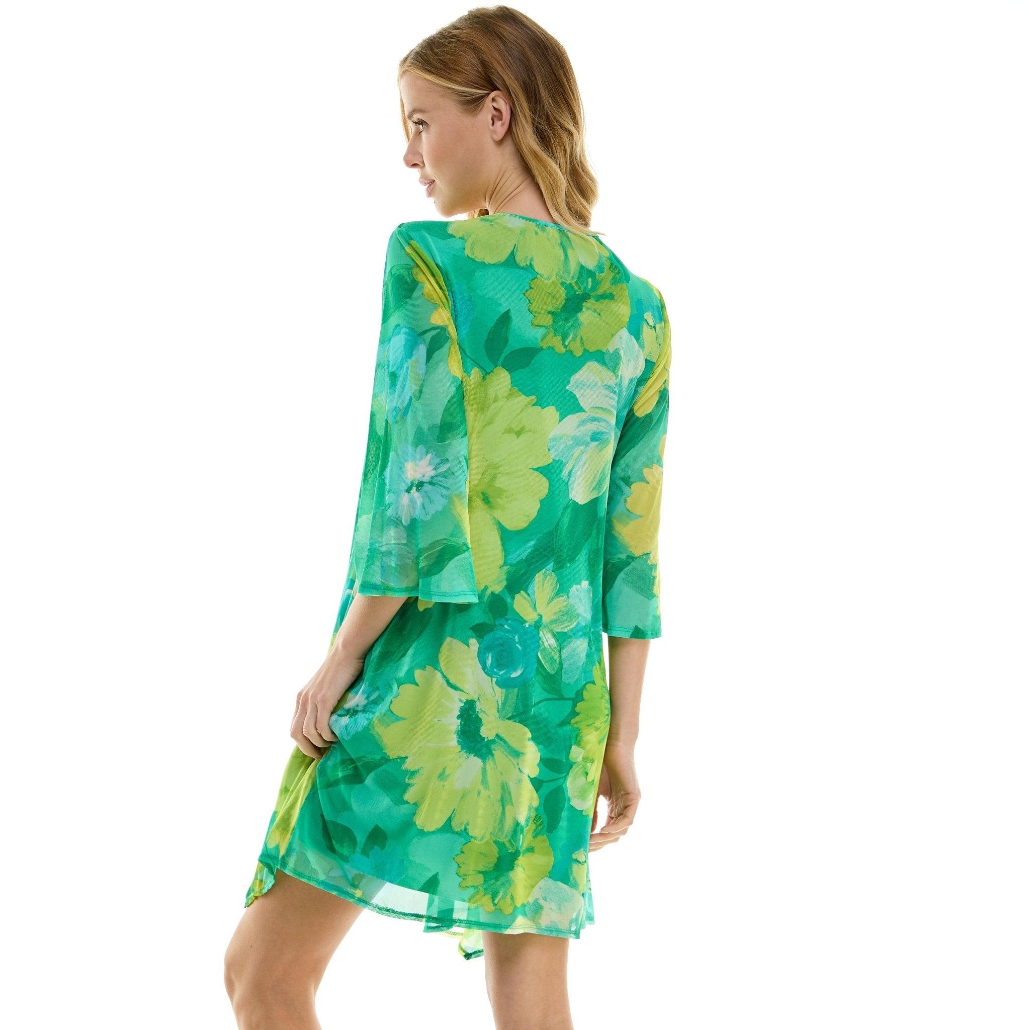 Sara Michelle Green Floral 3/4 2Fer Tank Dress W/ Necklace Product Image