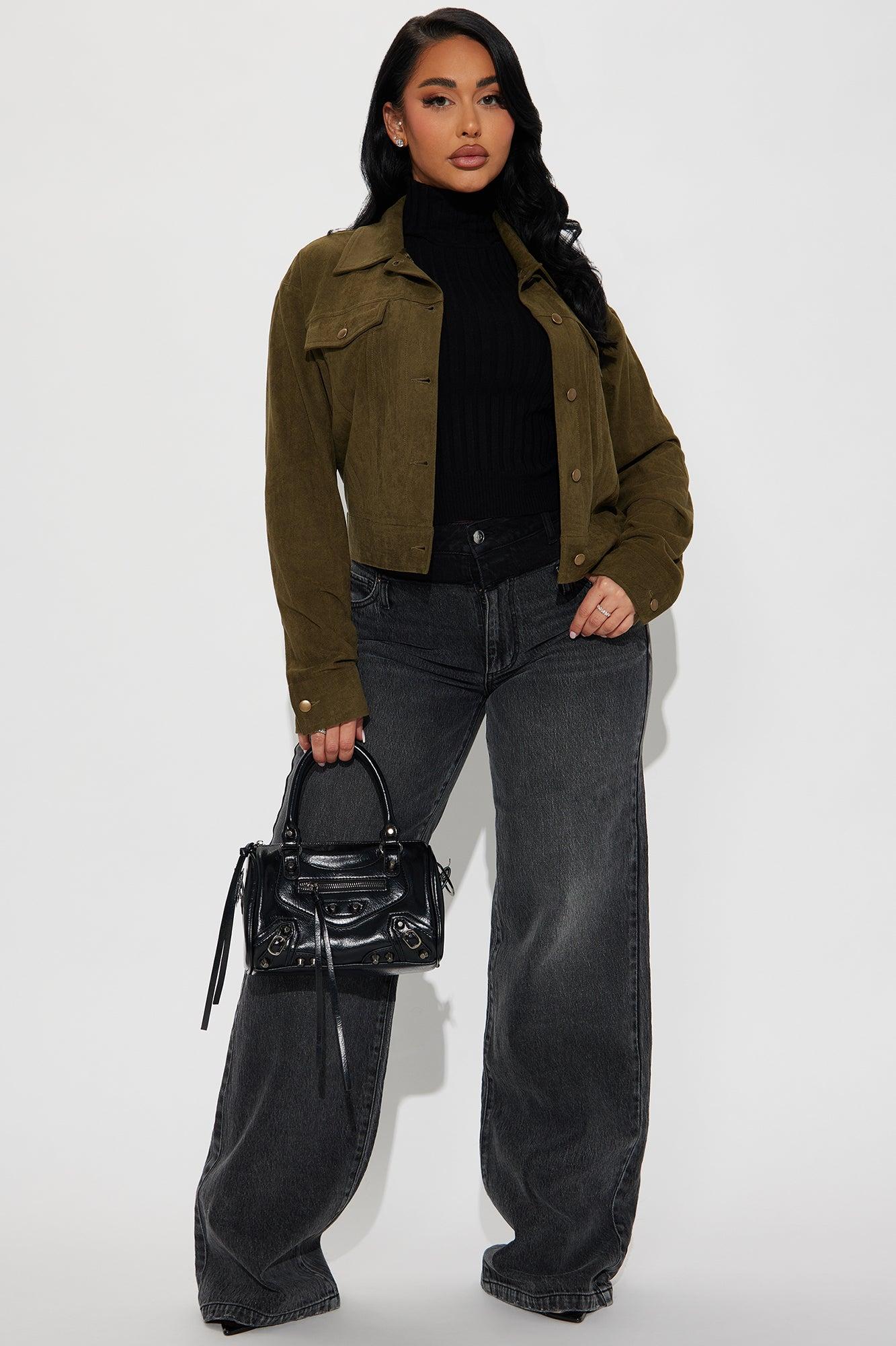 Raven Faux Suede Cropped Jacket - Olive Product Image