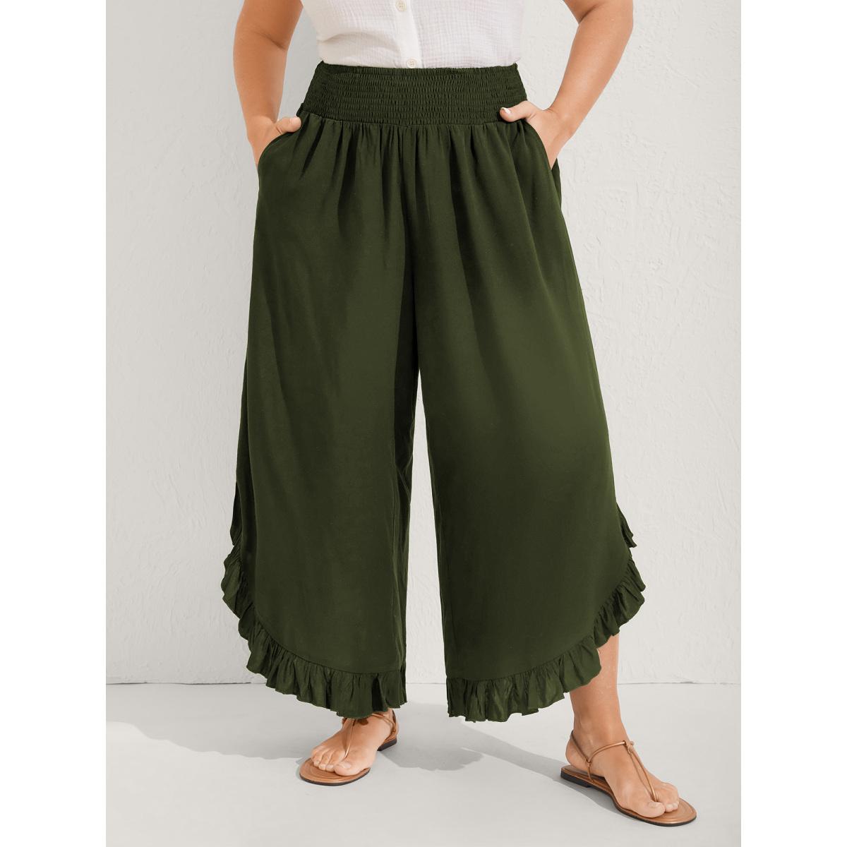 Plus Size Ruffled Curvy Hem Wide-Leg Pants Women Plum Boho Wide Leg Mid Rise Vacation Pants BloomChic 10/M Product Image