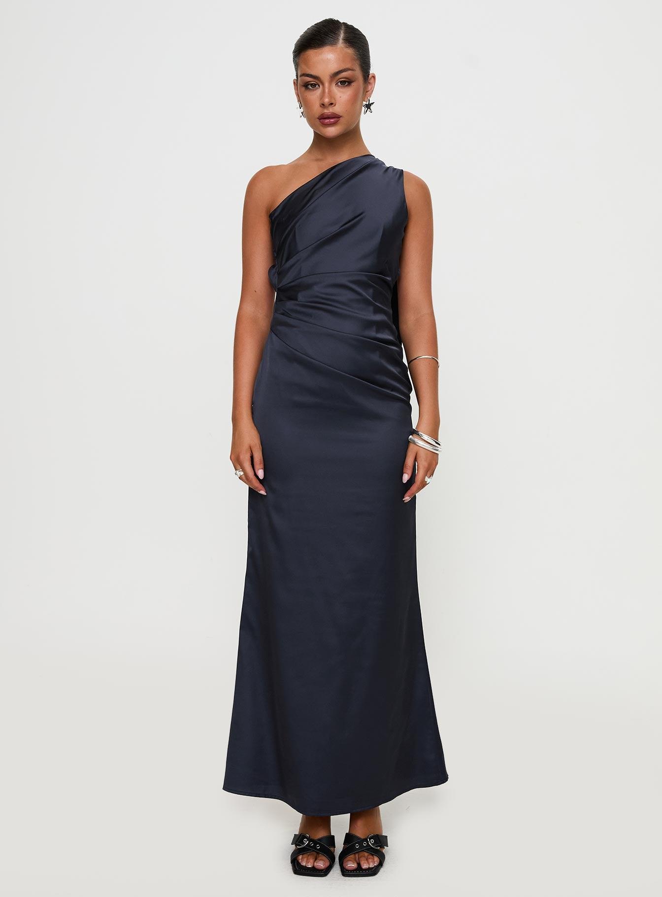 Dulcia One Shoulder Maxi Dress Blue Product Image