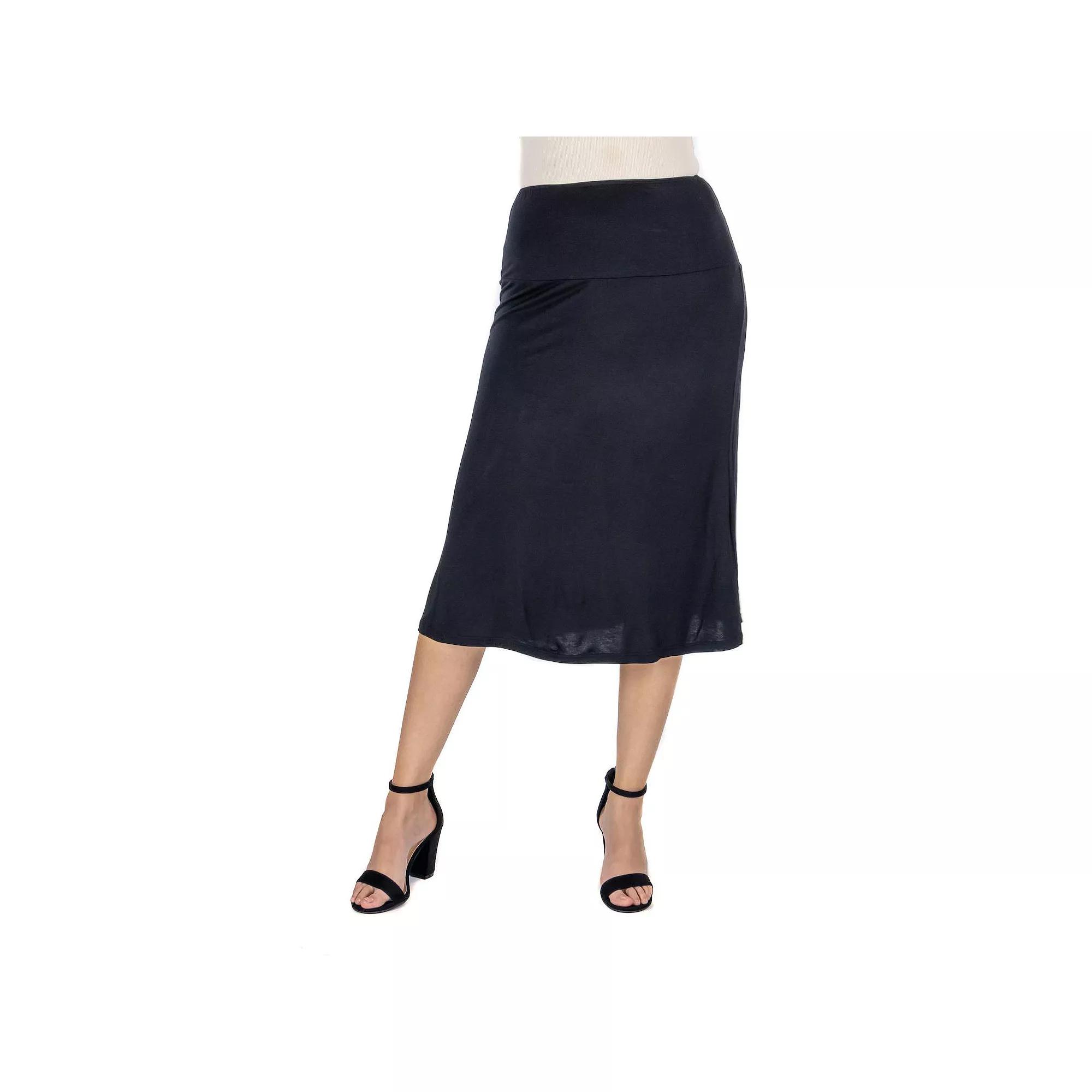 Women's 24Seven Comfort Apparel Solid A-Line Midi Skirt,  Product Image