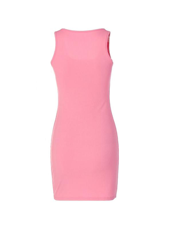 Rhinestone U Neck Slim Mini Dress Product Image