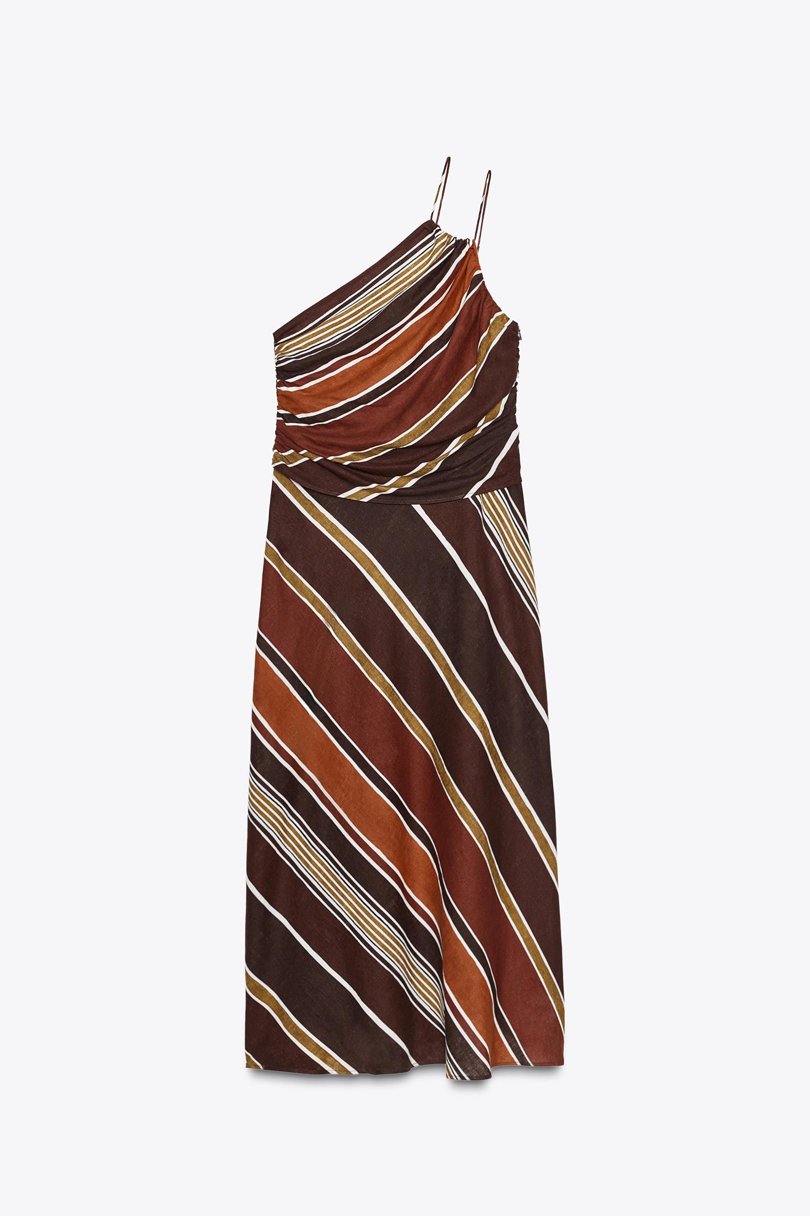 STRIPED ASYMMETRIC MIDI DRESS Product Image