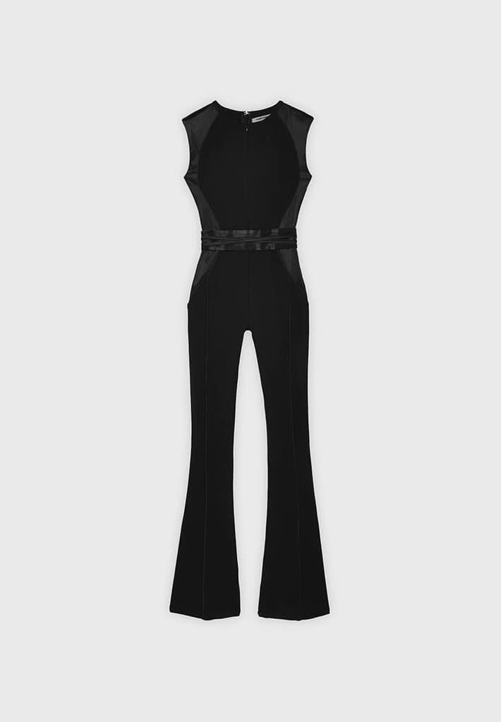 Satin Contour Flared Jumpsuit - Black Female Product Image