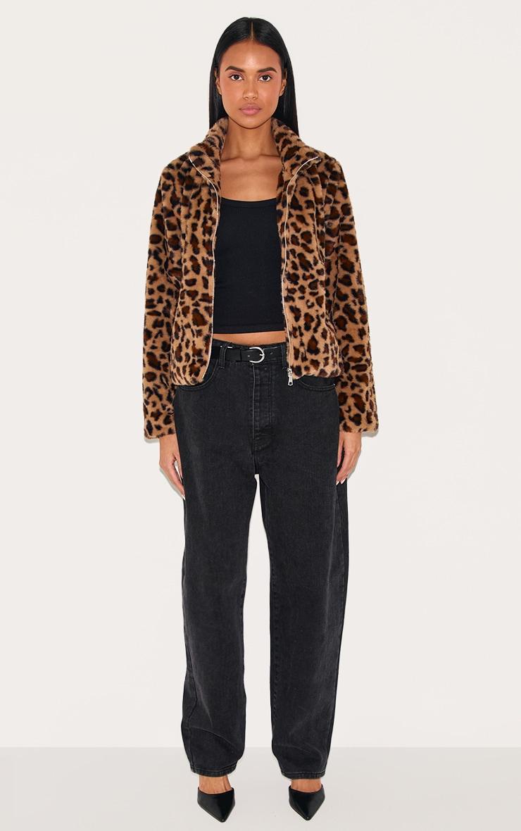 Brown Leopard Fleece Zip Up Jacket Product Image