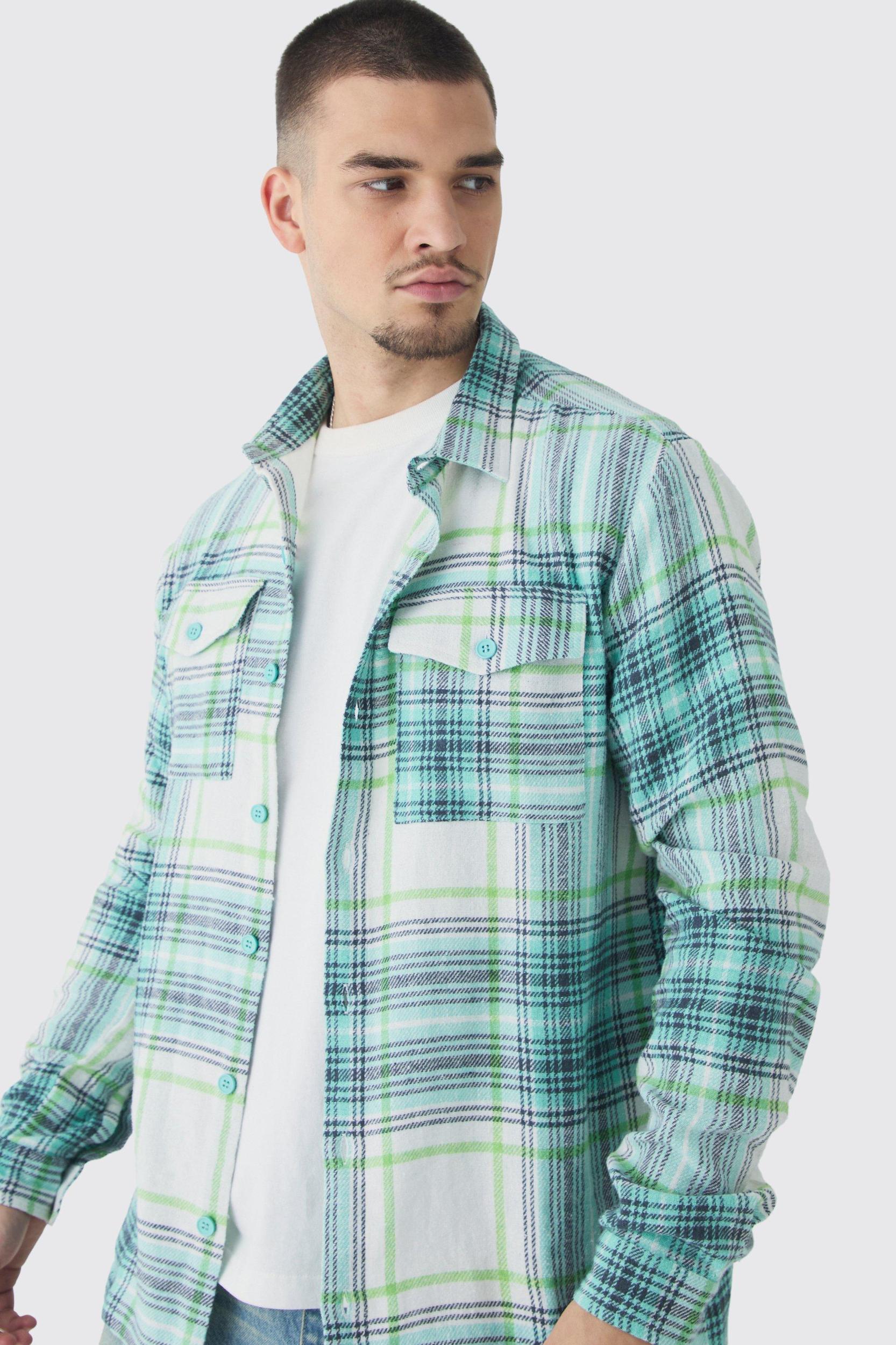 Tall Oversized Green Large Scale Brushed PlaidShirt | boohooMAN USA Product Image