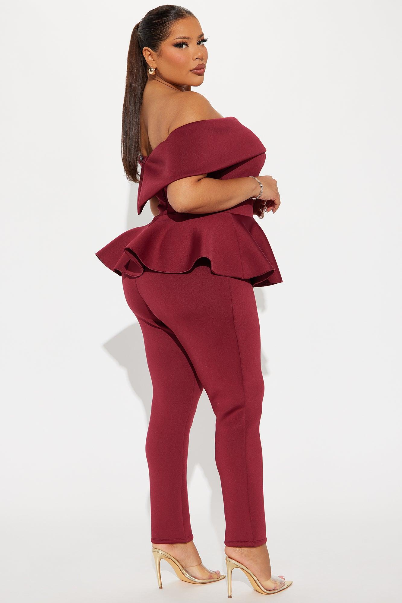 My Pretty Peplum Pant Set - Burgundy Product Image
