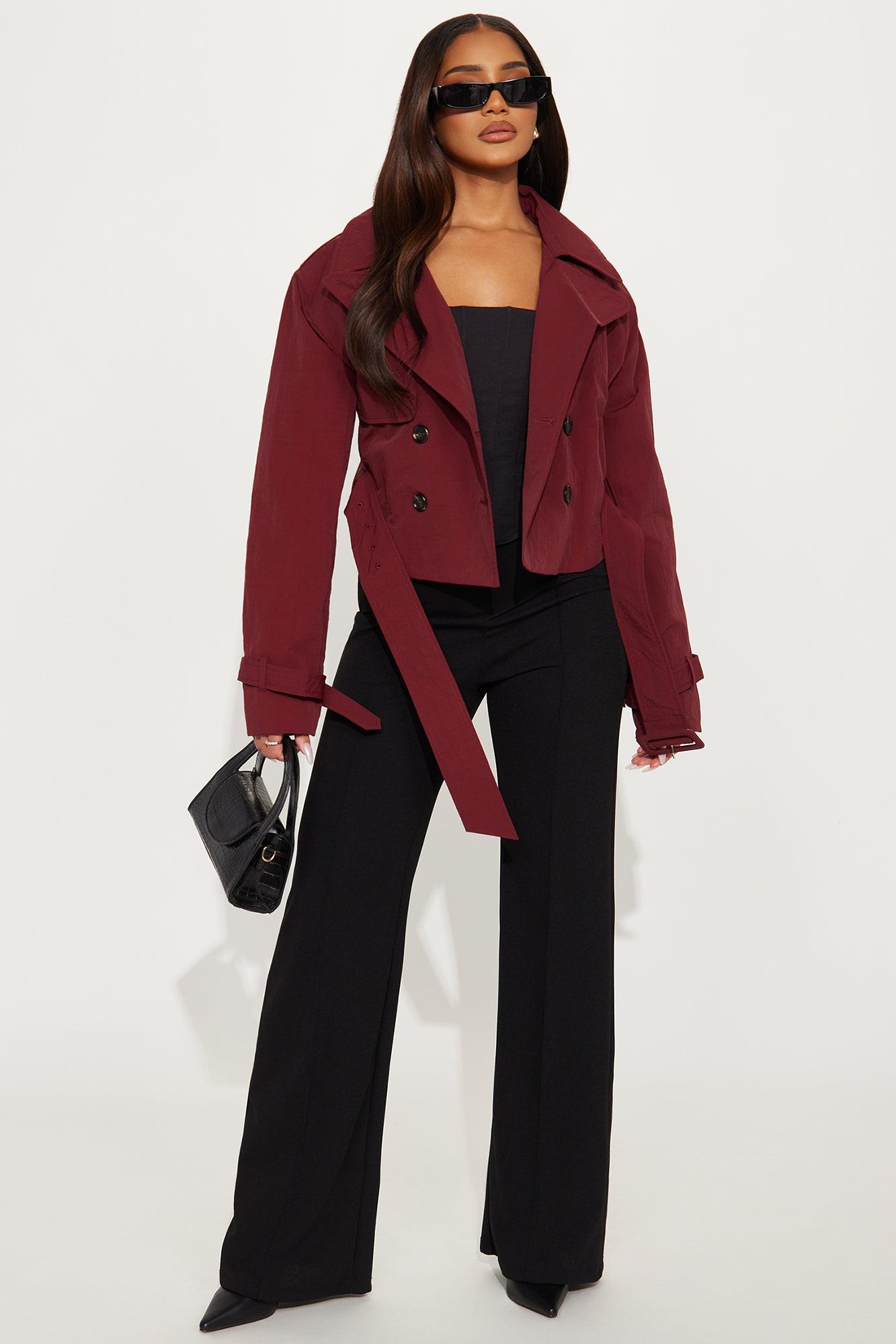 Nicole Belted Nylon Cropped Trench - Wine Product Image
