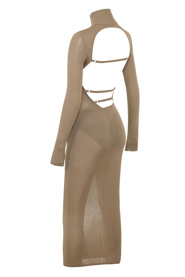 Roberta  tan knit midi dress Product Image