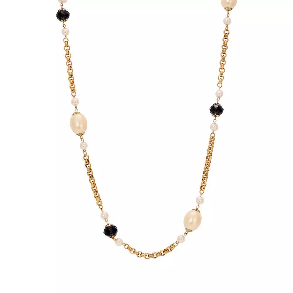 1928 Gold Tone Blue Glass Faux Pearl Necklace, Womens Product Image
