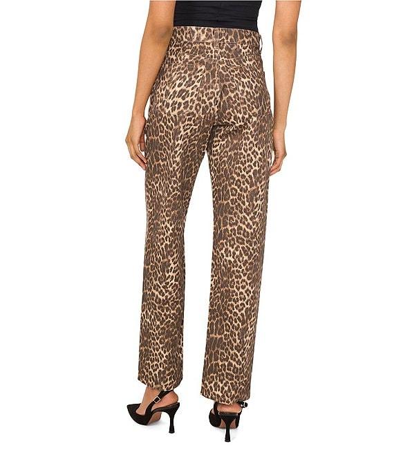 Vince Camuto Stretch Denim Leopard Print Wide Leg Jeans Product Image
