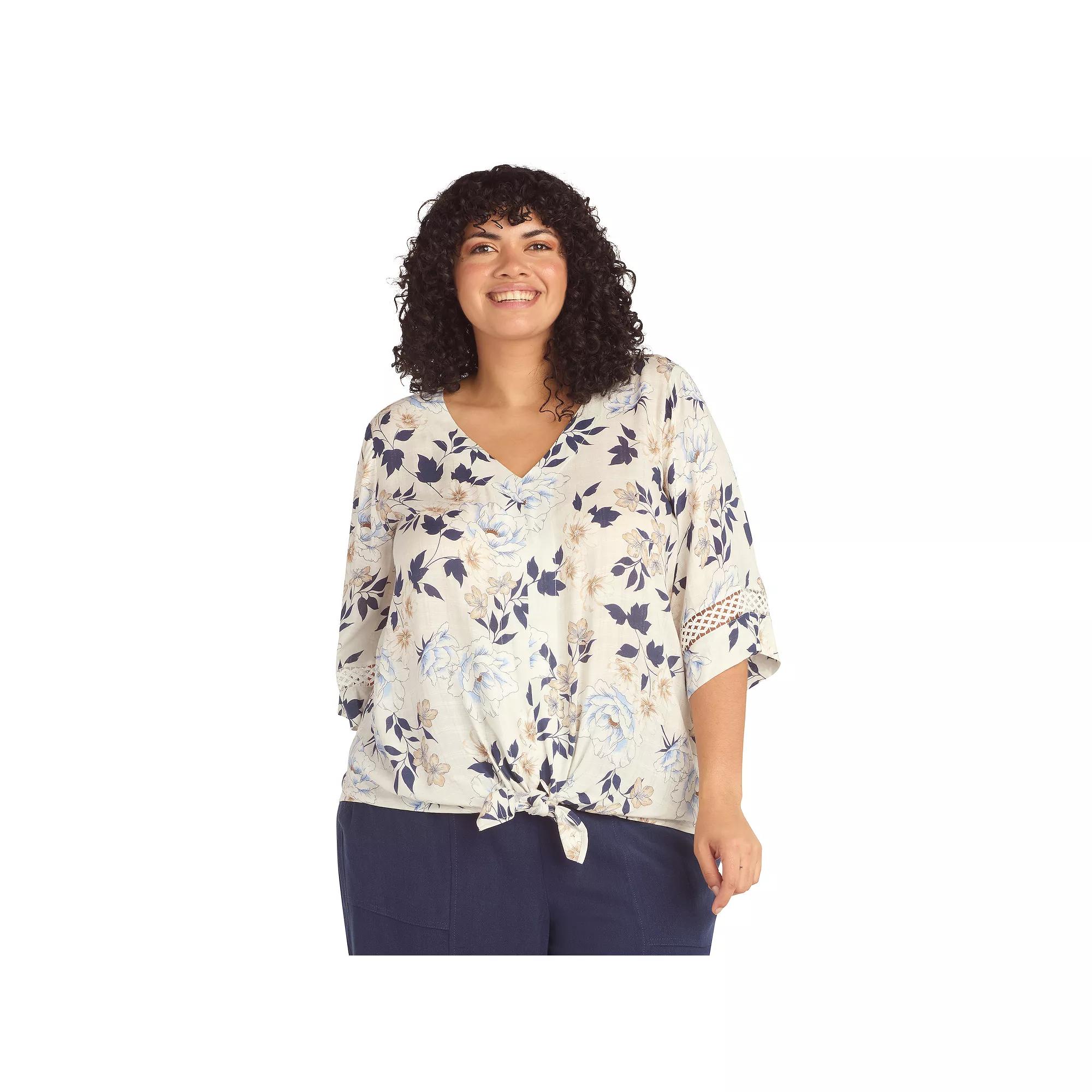 Plus Size AB Studio V-Neck Tie Front Top, Womens Product Image