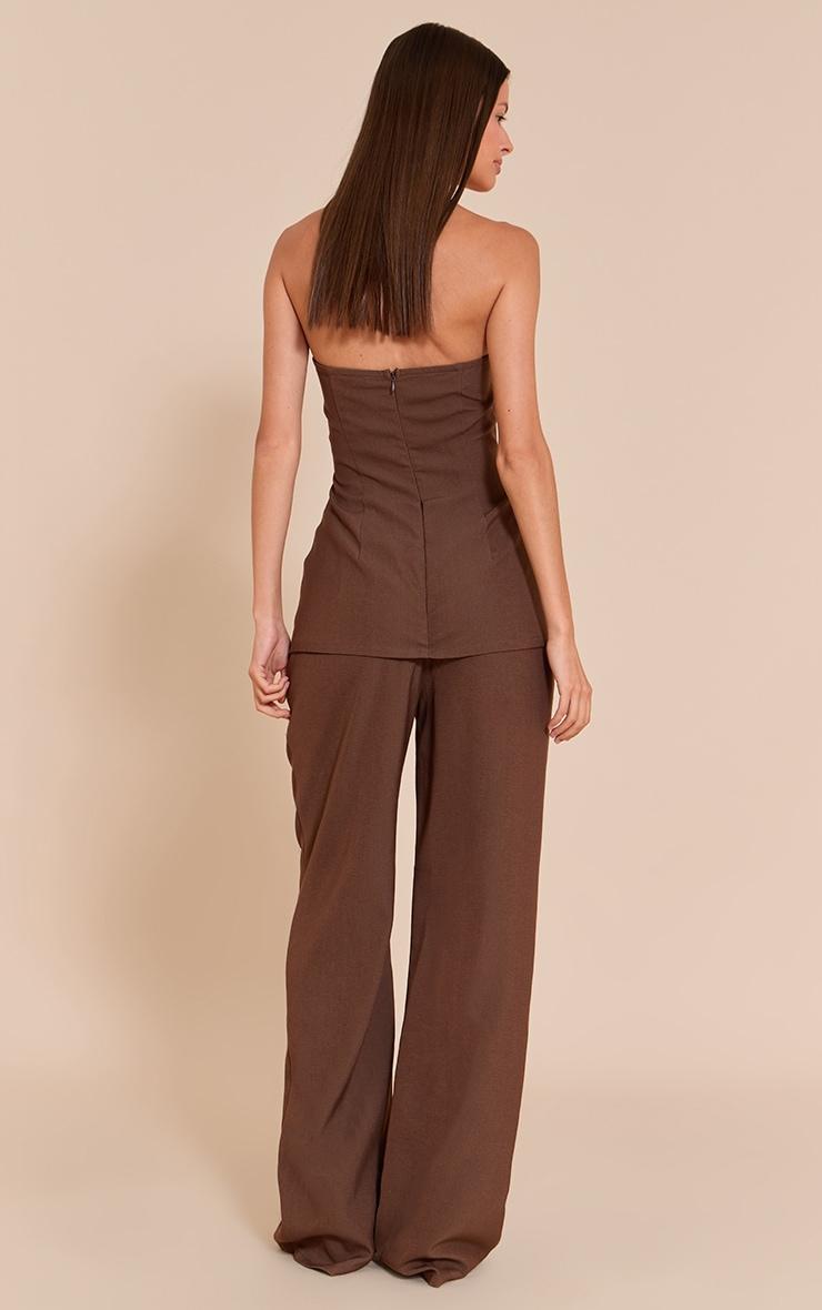 Chocolate Woven Tailored Longline Bandeau Flared Jumpsuit Product Image