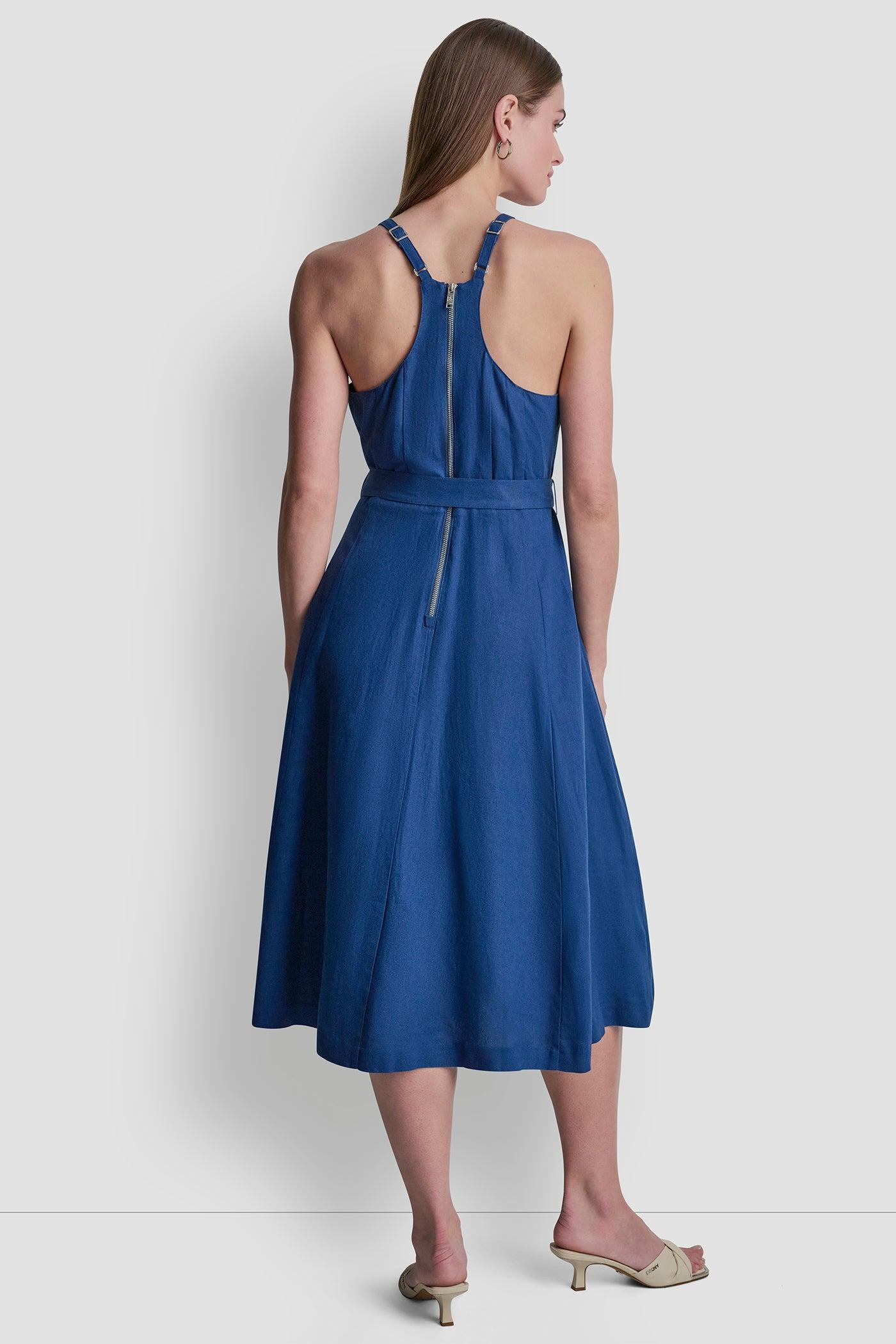LINEN-BLEND BELTED MIDI DRESS Product Image