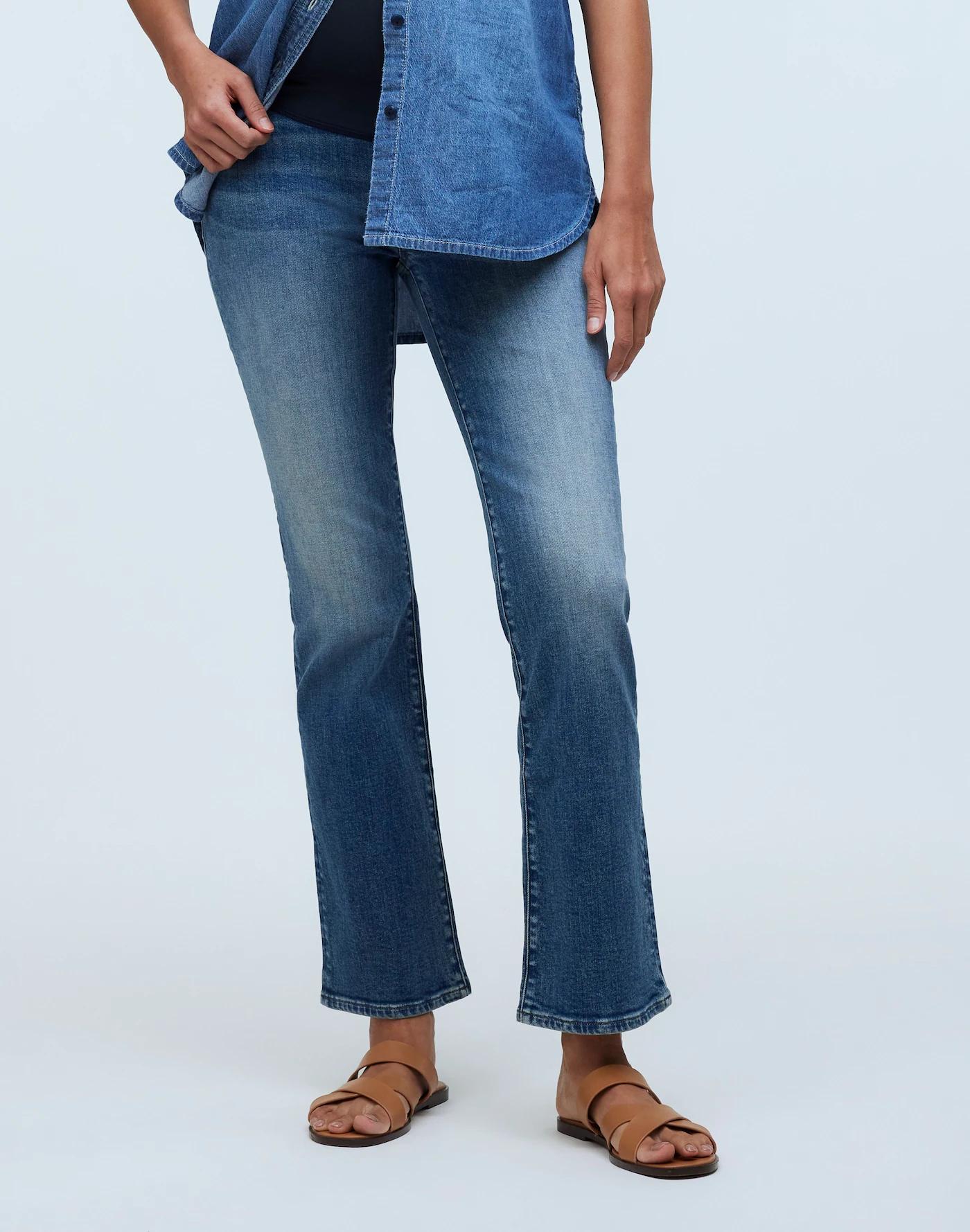 Maternity Over-the-Belly Kick Out Crop Jeans in Oneida Wash Product Image