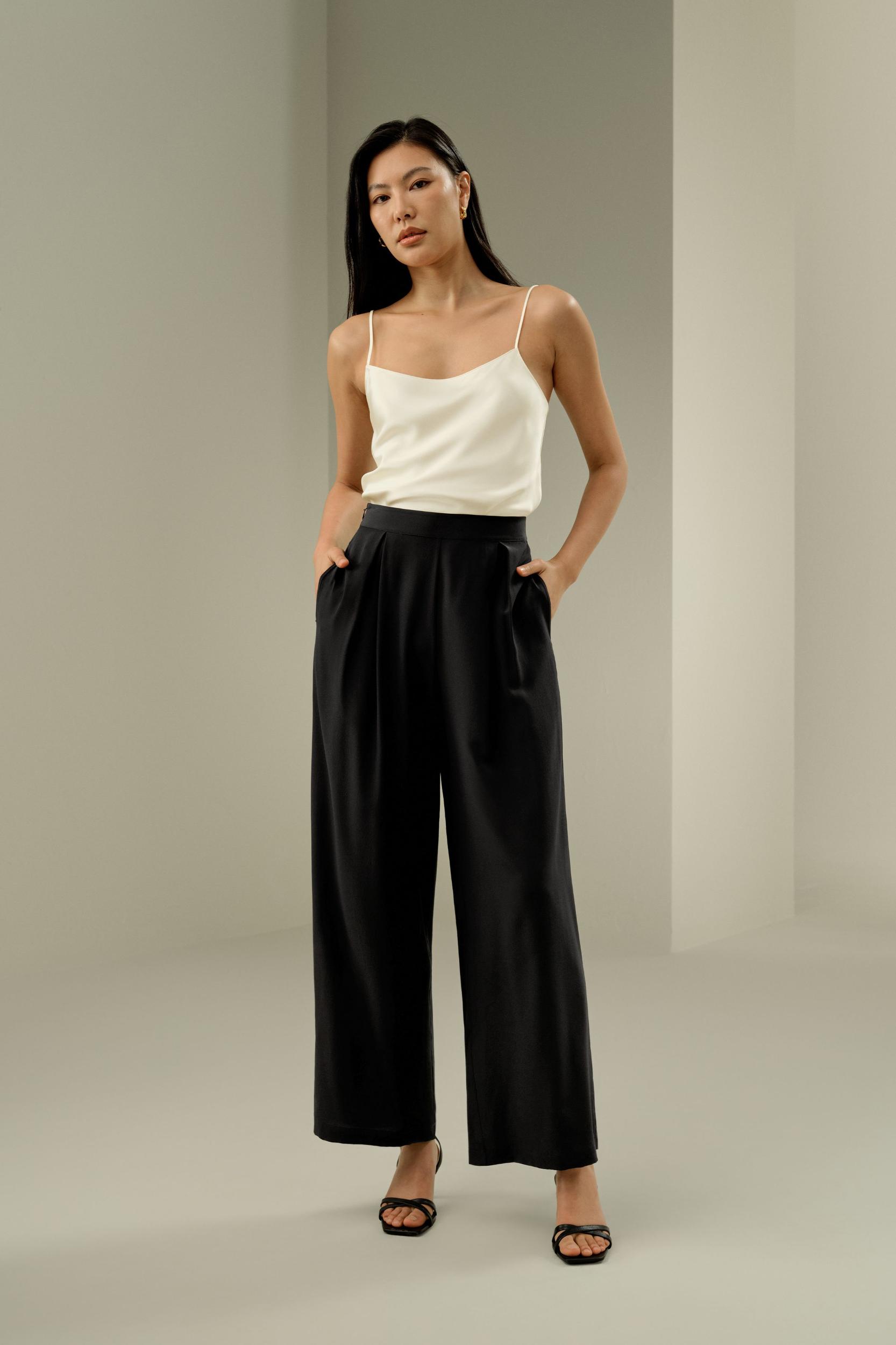 LILYSILK Womens Silk Slacks - Black Mulberry Silk - Wardrobe Must-Have Wide Leg Bottoms 10 Product Image