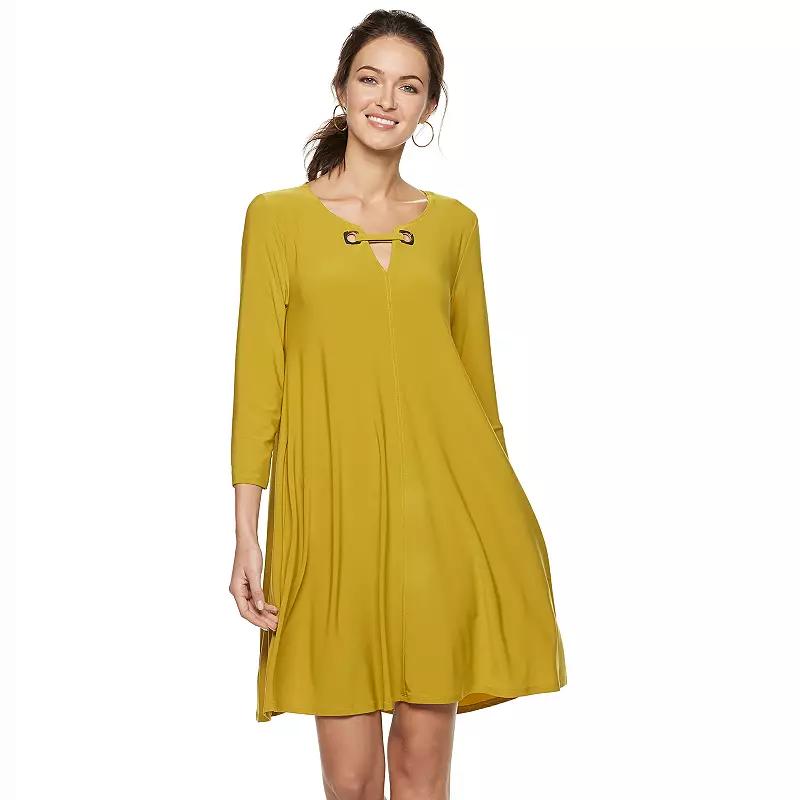 Women's Nina Leonard Embellished Keyhole Swing Dress, Size: Medium, Yellow Product Image