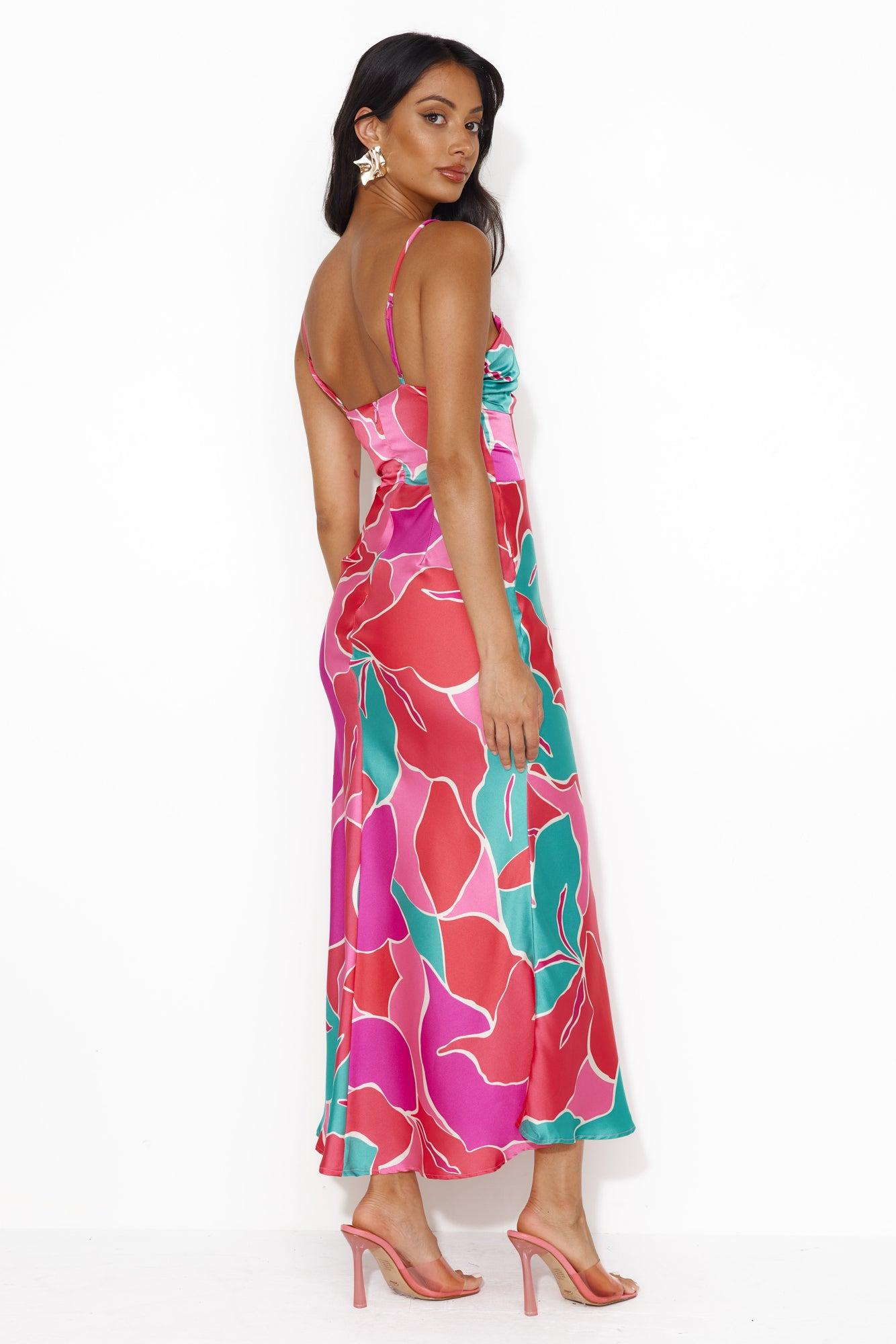 Patch Up Satin Maxi Dress Pink Product Image