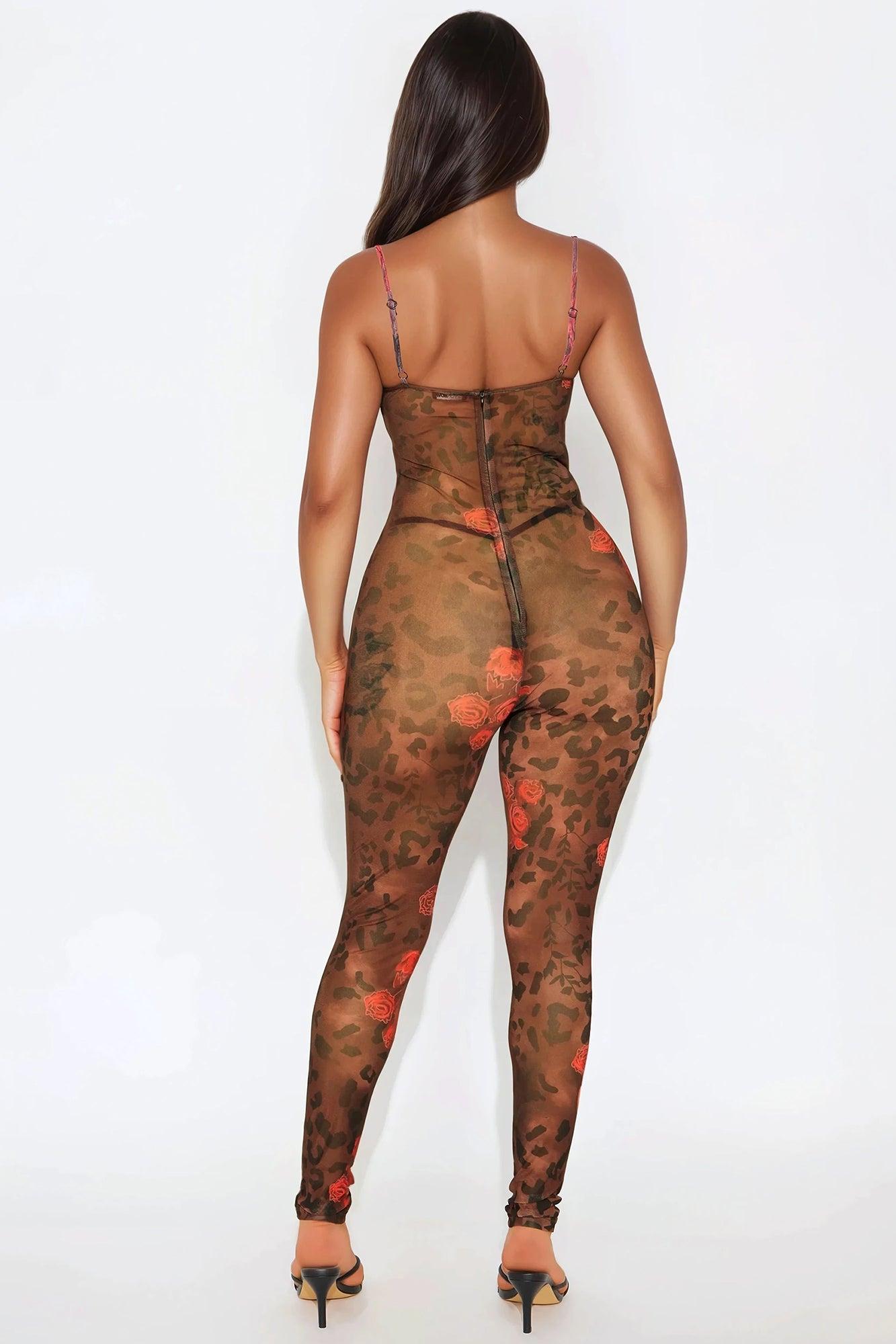 Jayden Rose Mesh Jumpsuit - Brown/combo Product Image