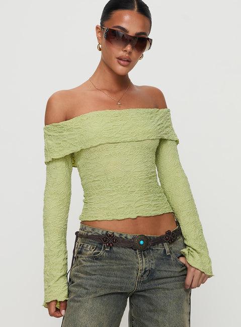 Back With Love Off Shoulder Long Sleeve Top Green Product Image