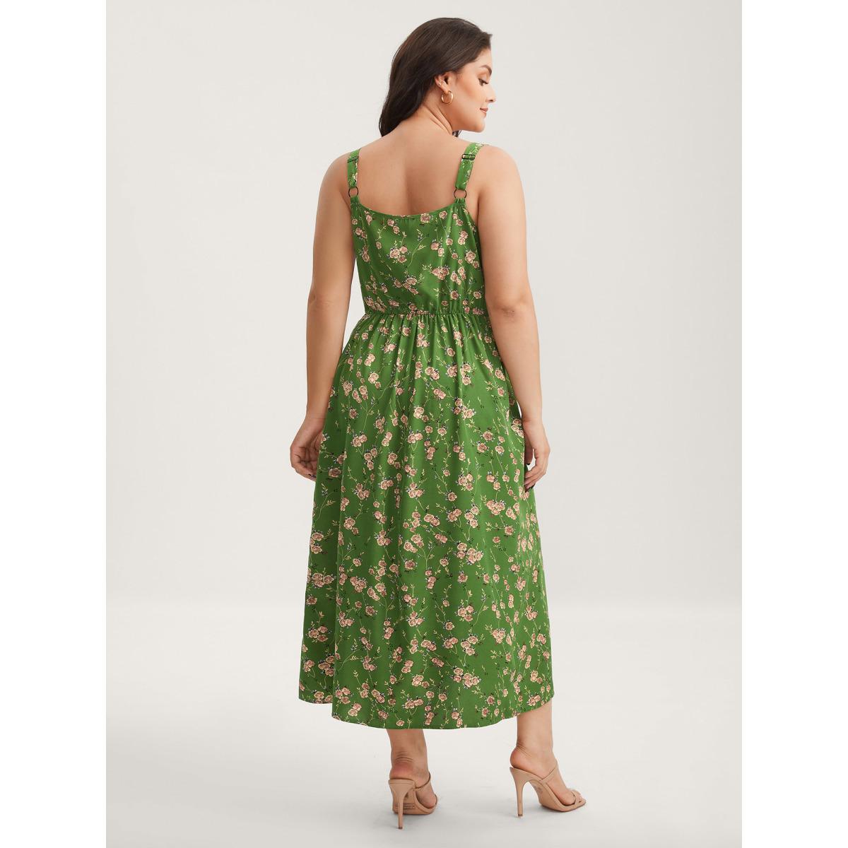 Plus Size Breezy Floral Pleated Pockets Midi Dress Emerald Women Non Sleeveless Curvy BloomChic 22-24/3X Product Image