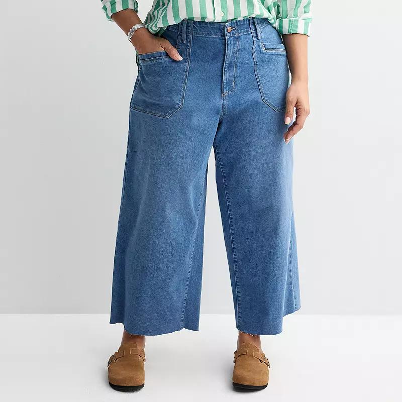 Plus Size Sonoma Goods For Life® Raw Hem Ankle Wide Leg Jeans, Women's, Size: 18 W, Medium Blue Product Image