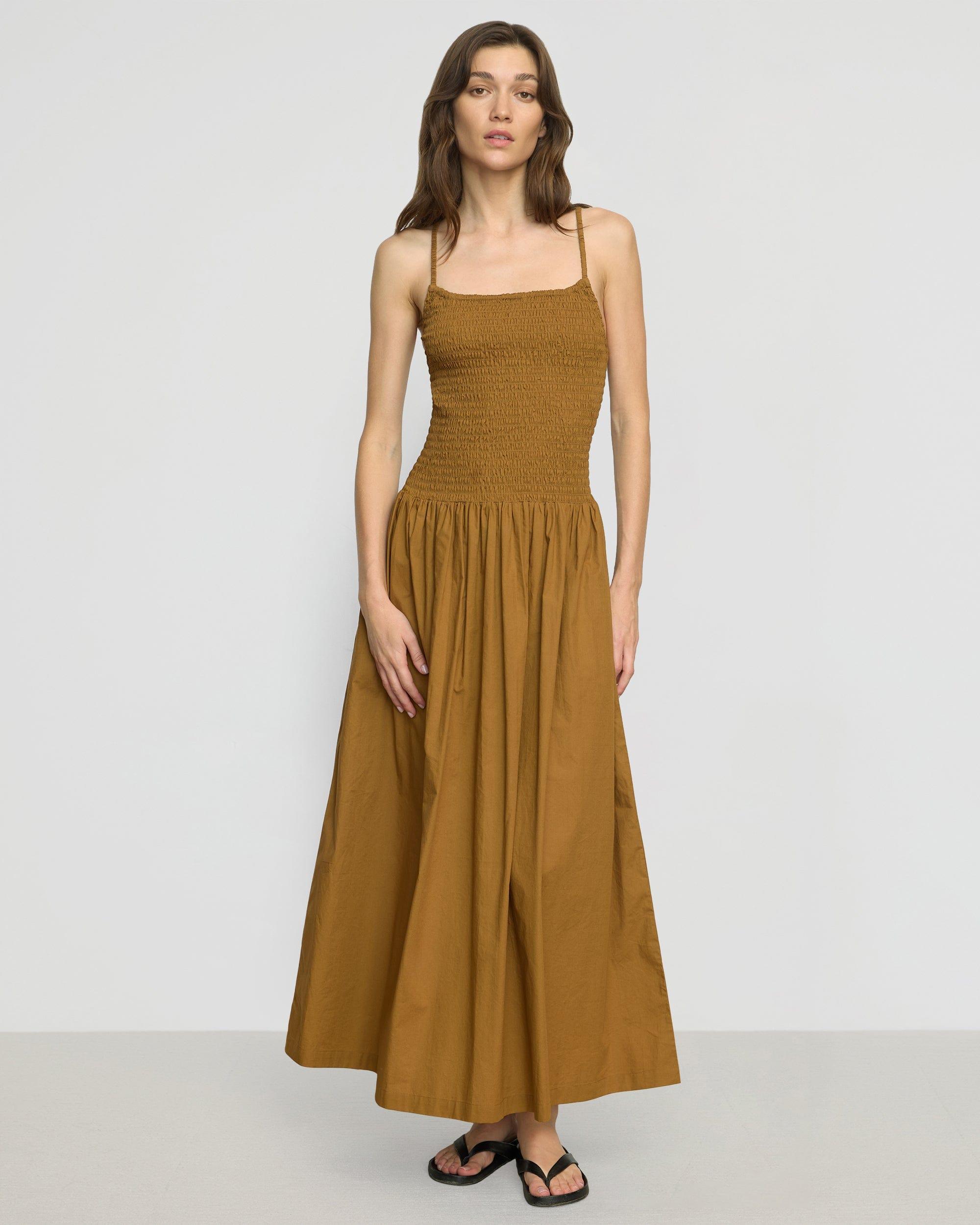 Venus Smocked Organic Cotton Midi Dress Product Image