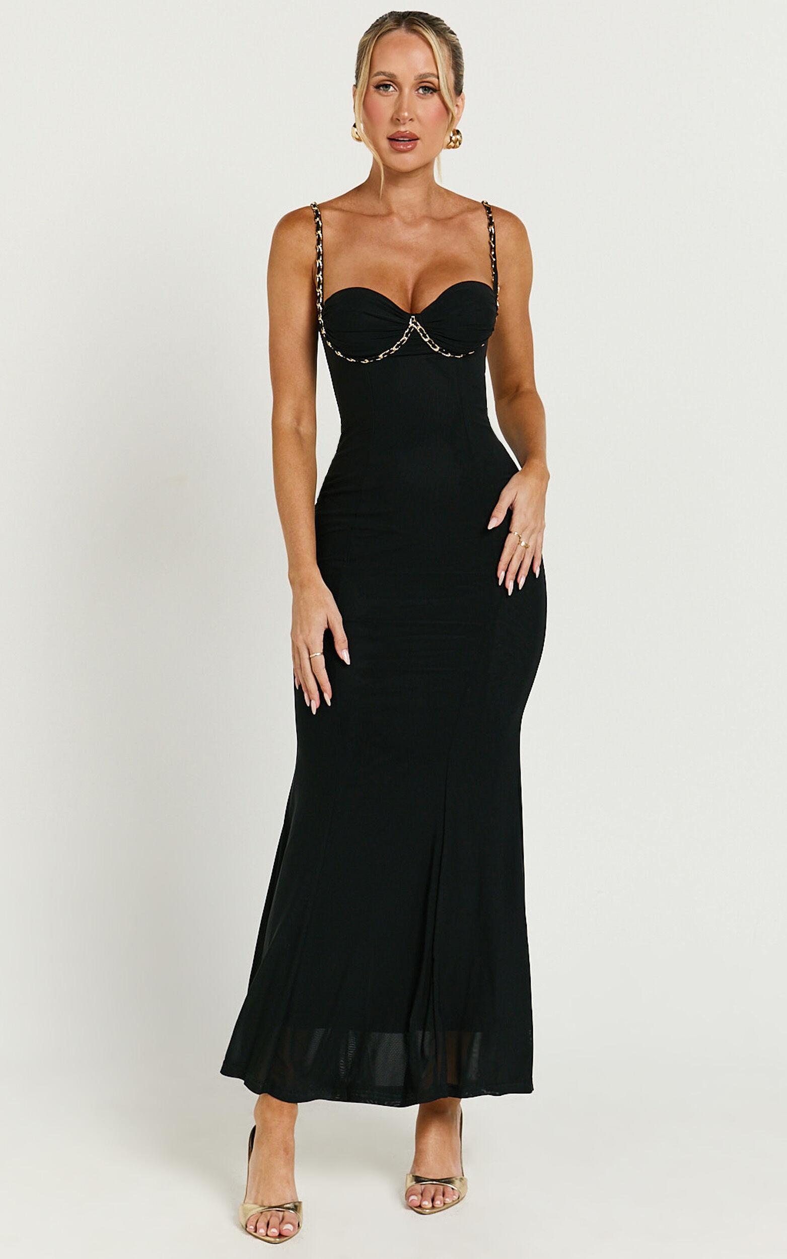 Chenna Midi Dress - Sweetheart Chain Detail Dress in Black Product Image