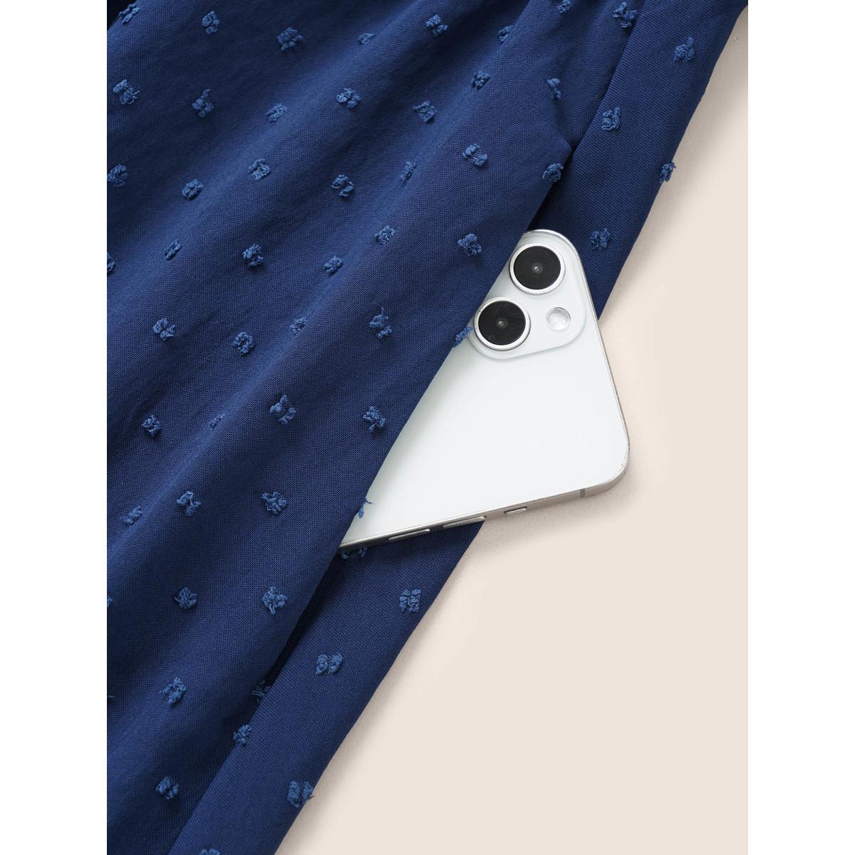 Polka Dot Shirred Plus Size Women Elegance Dress Plain Pocket Ruffle Sleeve Short Sleeve V Neck Pocket Dailywear Midi Dress BloomChic Product Image