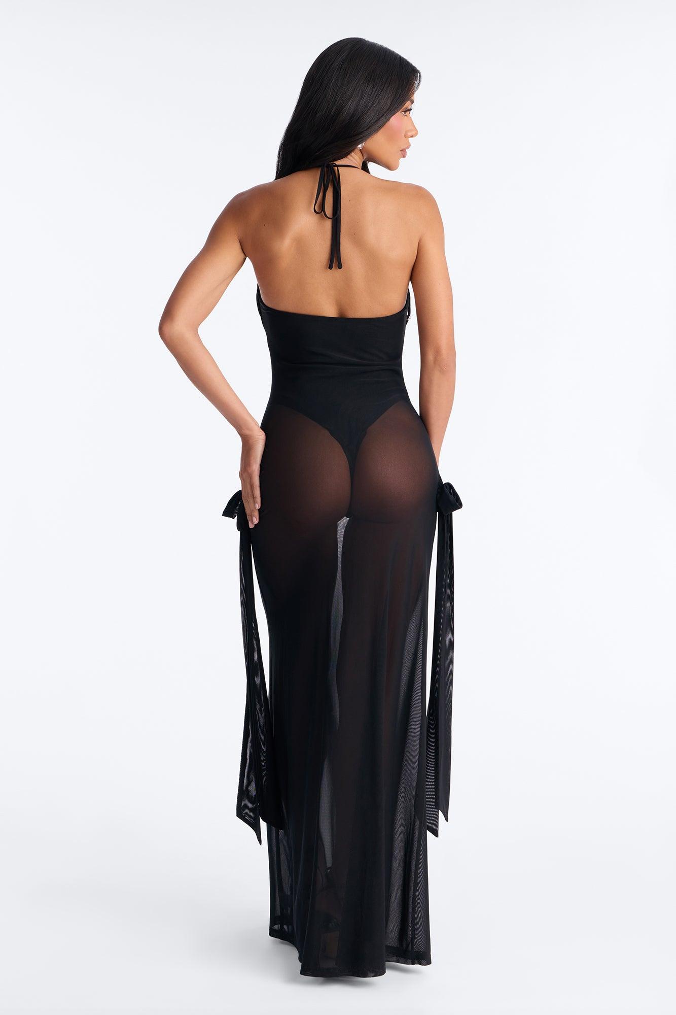 Bratty Behavior Strappy Mesh Maxi Dress - Black Female Product Image