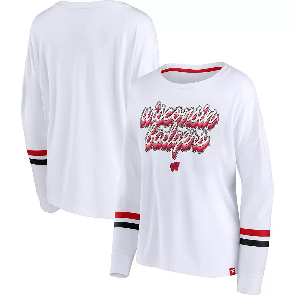Women's Fanatics Branded White Wisconsin Badgers Retro Power Striped Long Sleeve T-Shirt, Size: Small Product Image