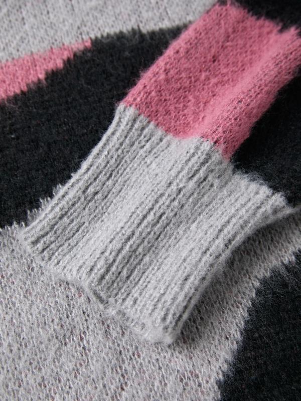 Contrast Color Irregular Jacquard Crew Neck Sweater Product Image