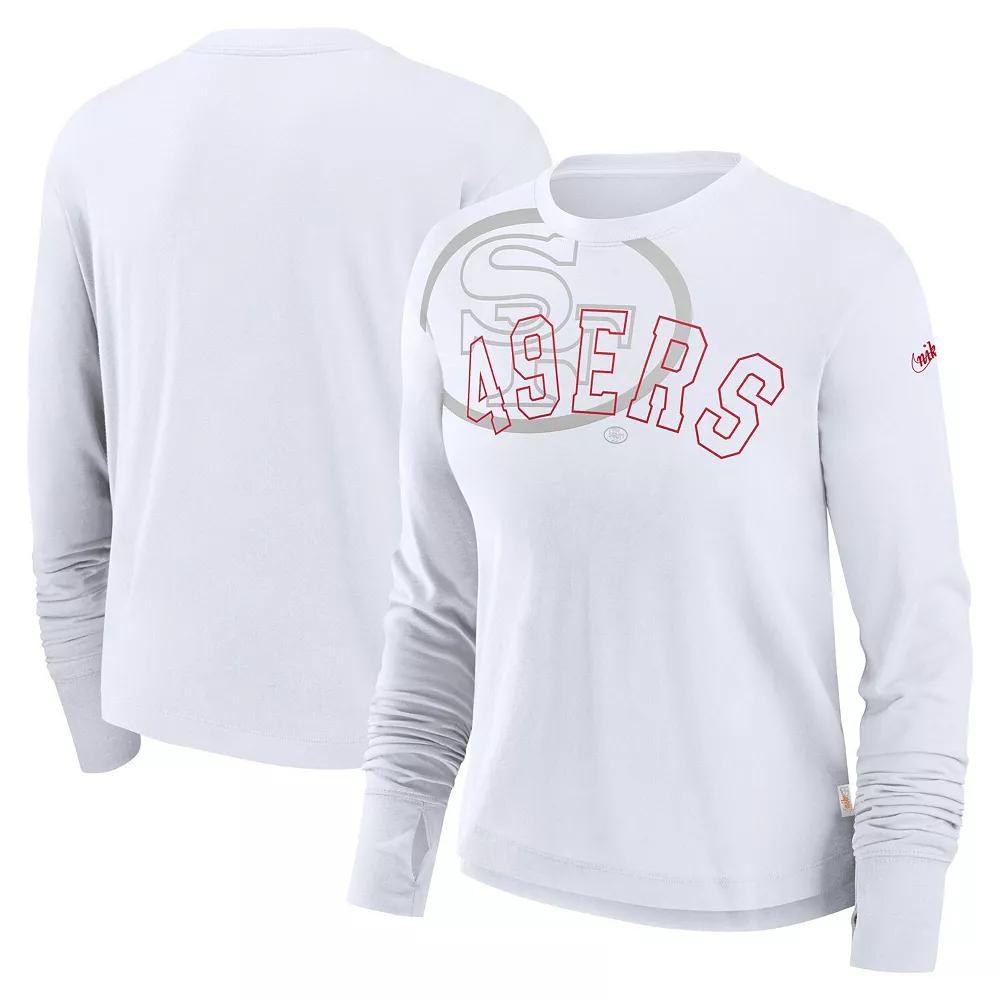 Women's Nike White San Francisco 49ers Layered Logo Cropped Long Sleeve Fashion T-Shirt, Size: XL Product Image