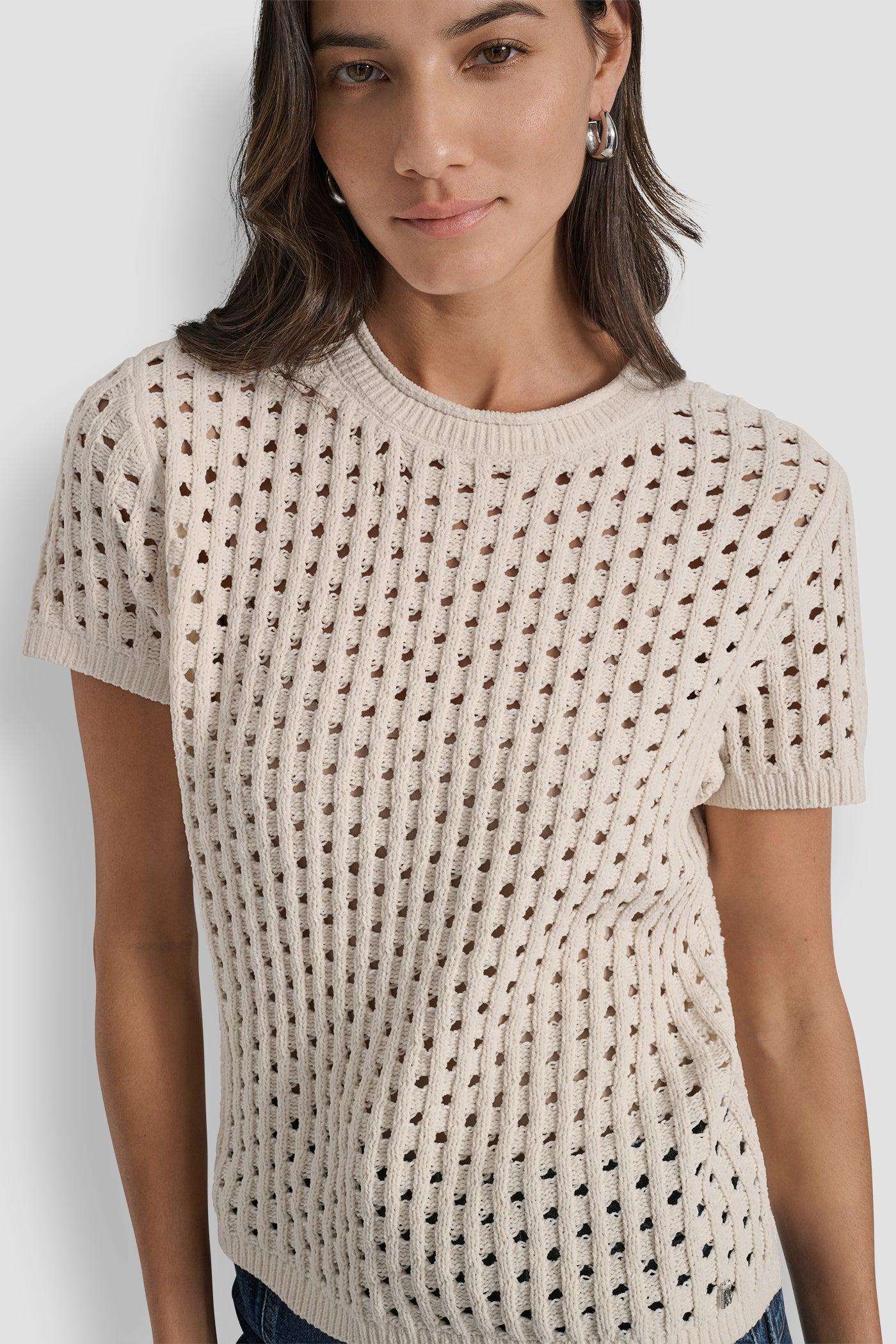 OPEN STITCH CREW NECK SHORT SLEEVE SWEATER Product Image