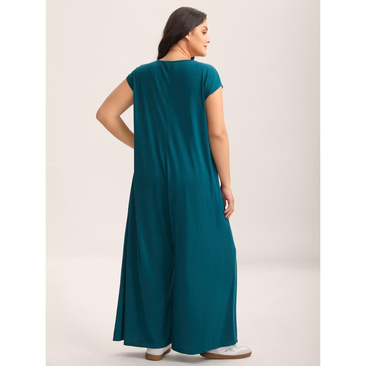Plus Size Aegean Stretch Button Pockets Solid Jumpsuit Women Sleeveless V-neck Casual Loose Jumpsuits BloomChic 22-24/3X Product Image