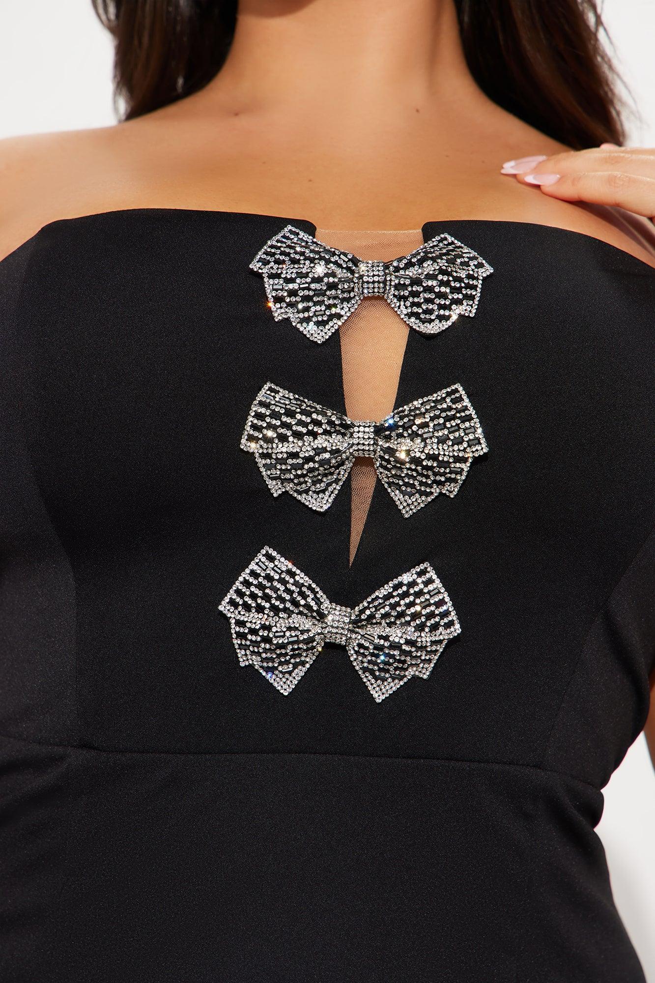 Bow Beauty High Slit Gown - Black Product Image