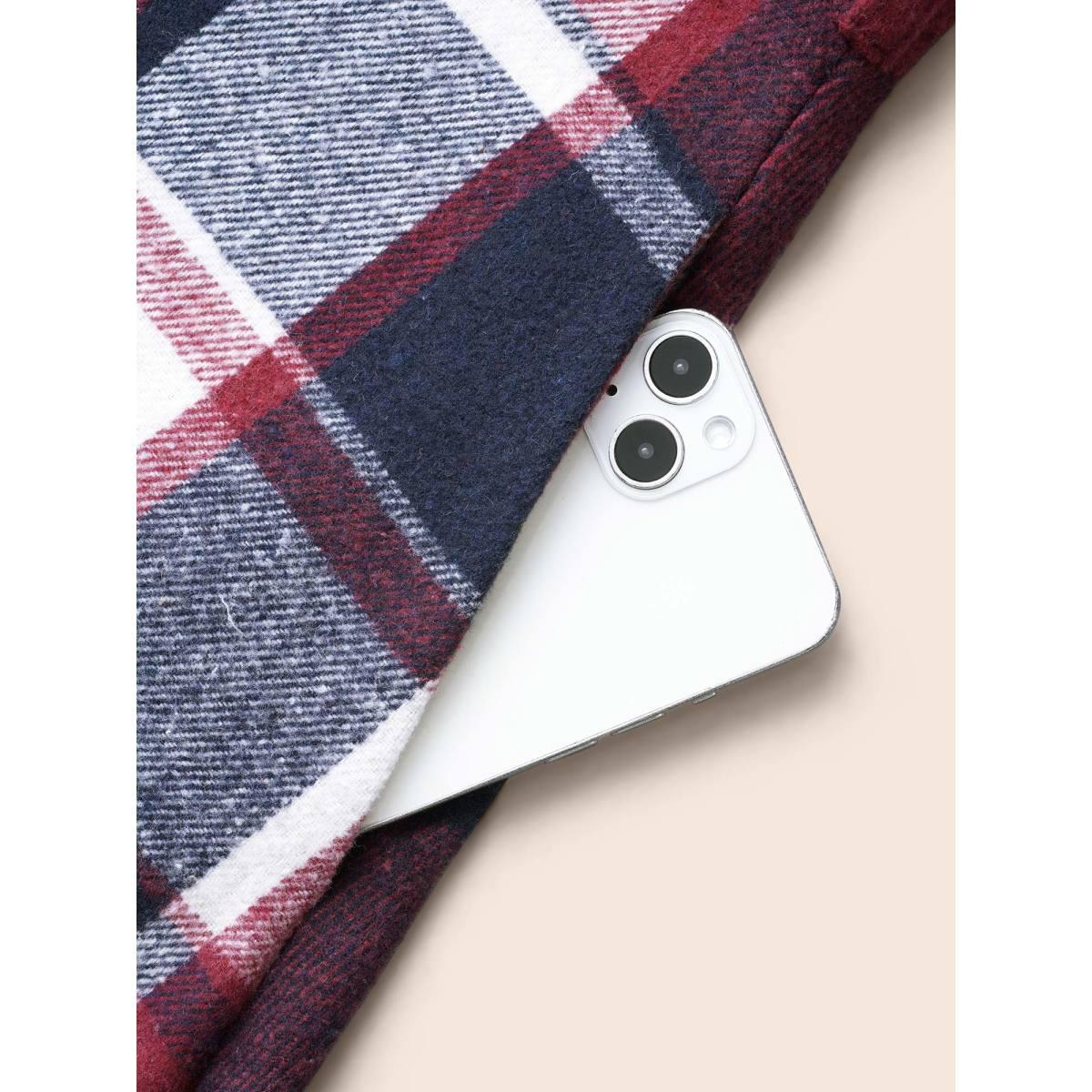 Plus Size Plaid Asymmetrical Hem Belted Coat Women Burgundy Elegant Belted Ladies Everyday Winter Coats BloomChic 22-24/3X Product Image