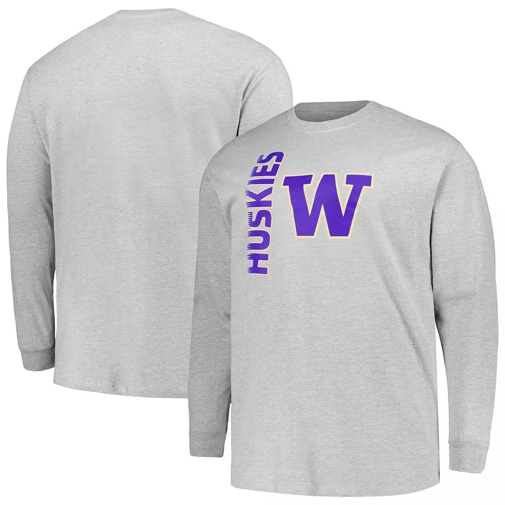 Men's Champion Heather Gray Washington Huskies Big & Tall Mascot Long Sleeve T-Shirt, Size: 3XB, Grey Product Image