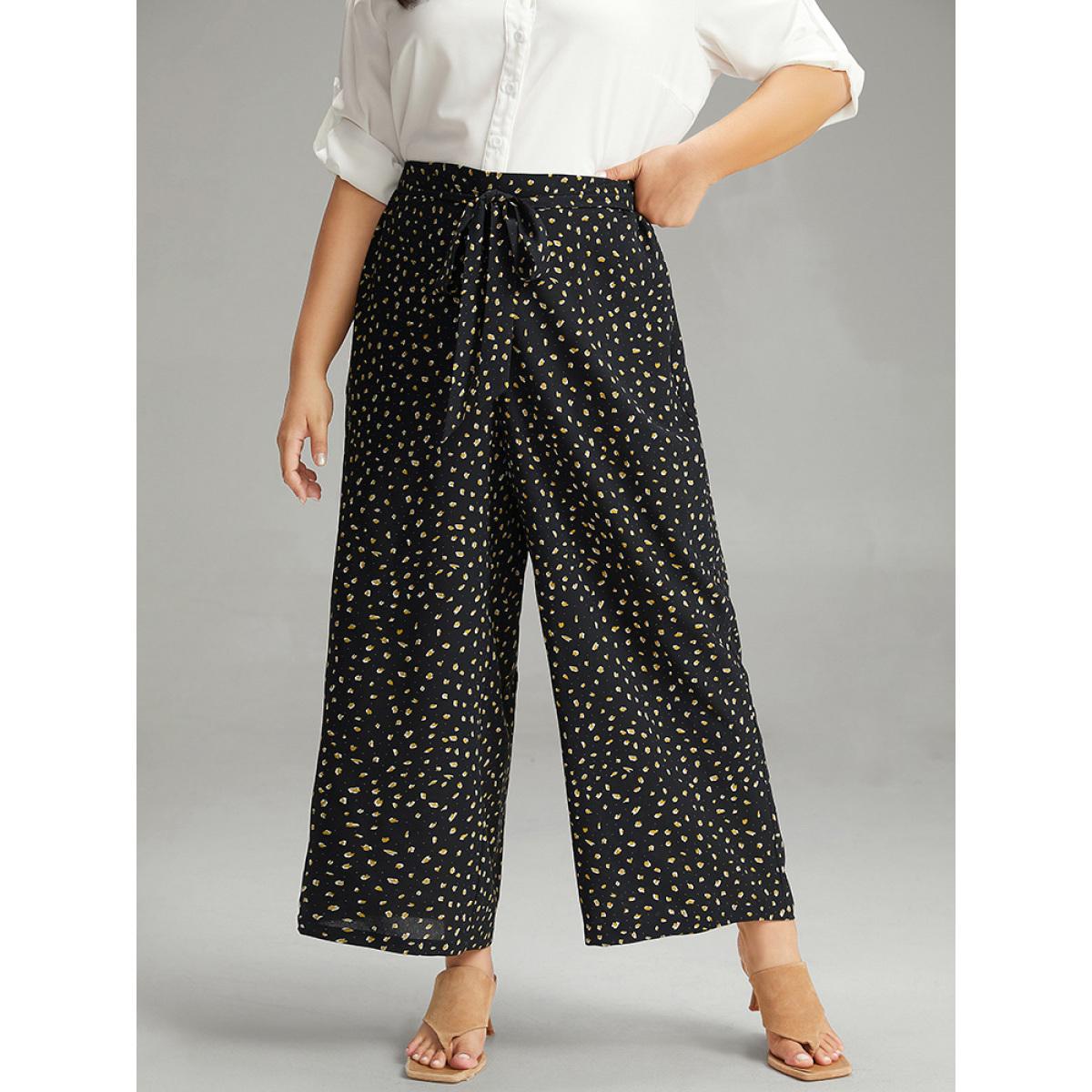 Plus Size Leopard Print Ties Straight Leg Pants Women Black Casual Straight Leg High Rise Everyday Pants BloomChic 26/4X Product Image