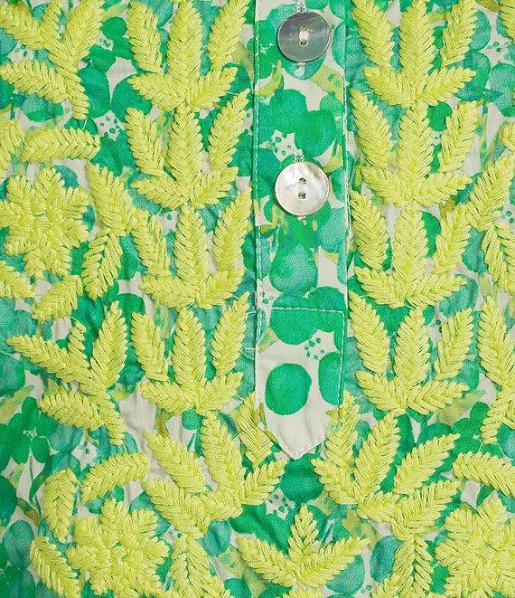 Calessa Petite Size Mini Floral Embroidered Round Neck Wrist Length Sleeve Tunic Product Image